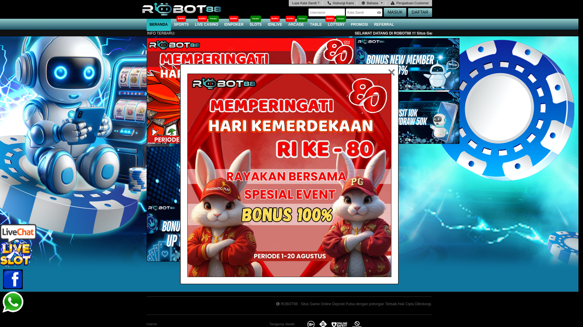 website screenshot of https://robot88main.info/