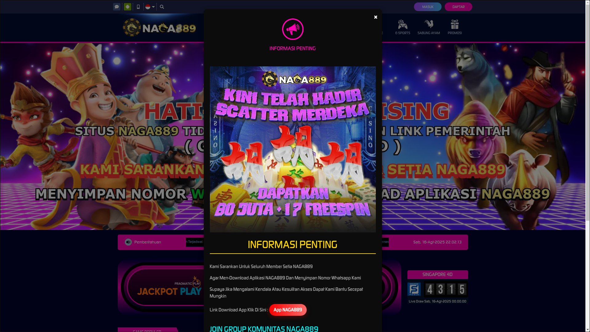 website screenshot of https://naga889-new.com/