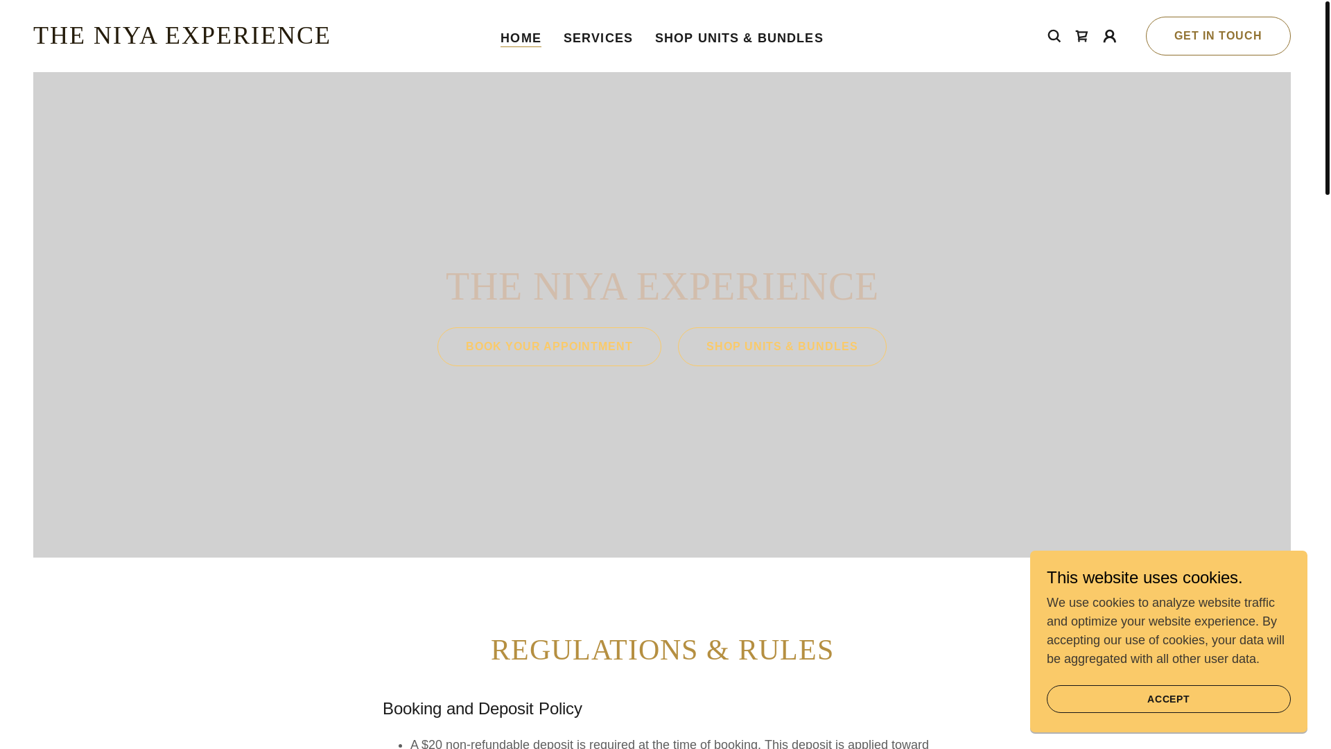 website screenshot of https://theniyaexperience.com/