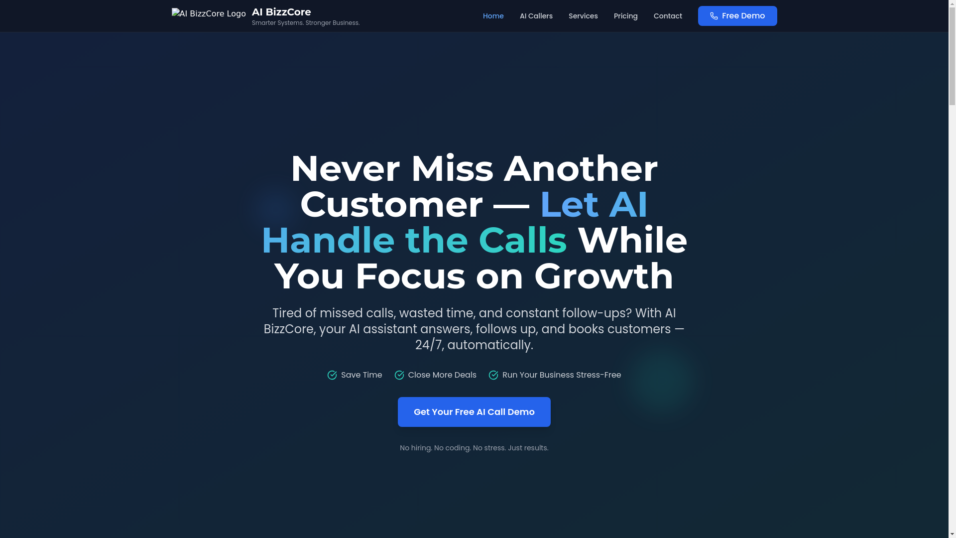 website screenshot of https://aibizzcore.com/