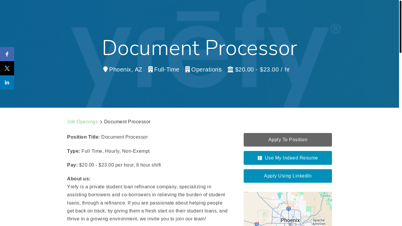 website screenshot of https://yrefy-llc.breezy.hr/p/bf1cba29d26c-document-processor?source=yrefy.com&popup=true