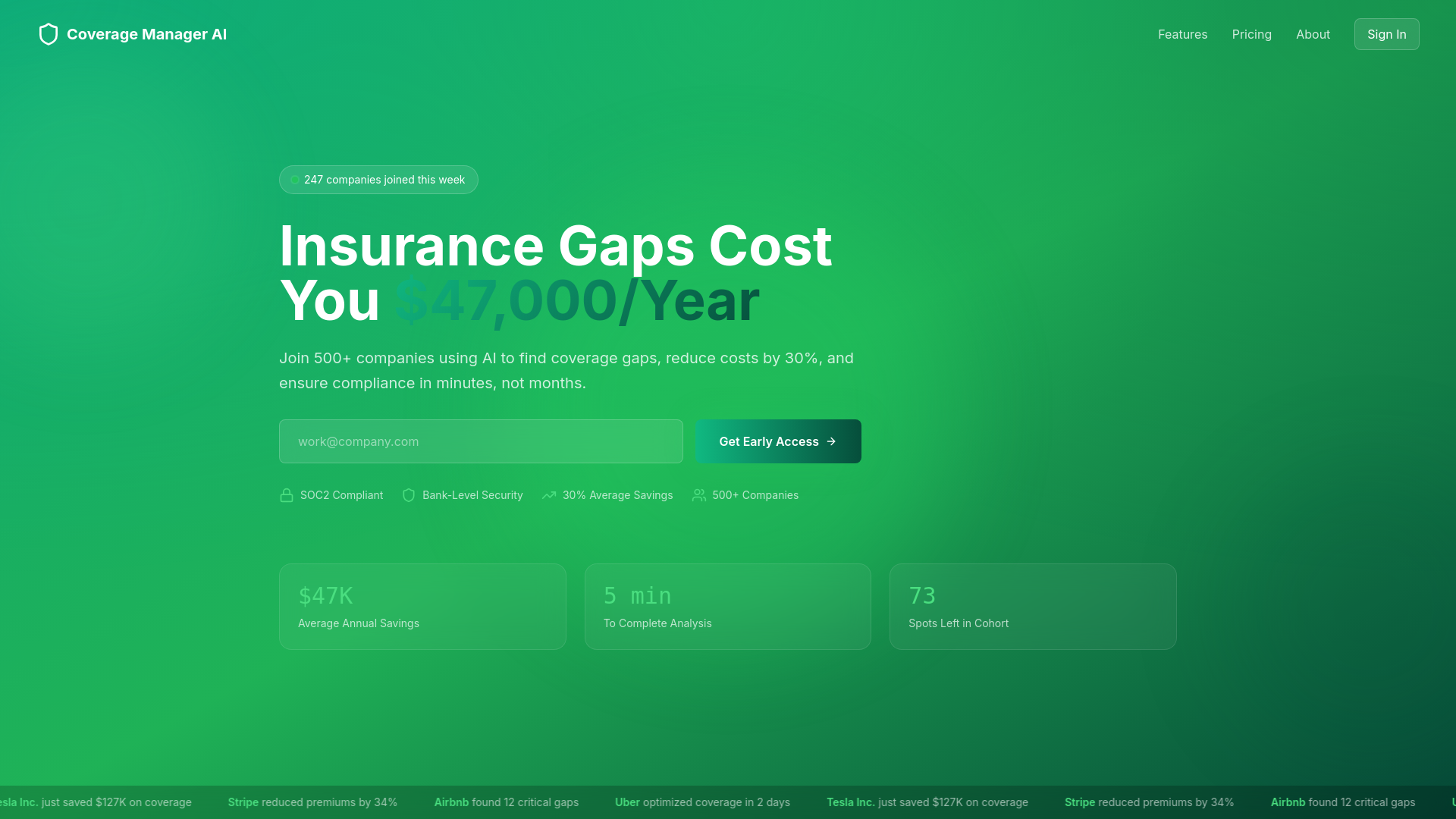 website screenshot of https://coveragemanager.ai/