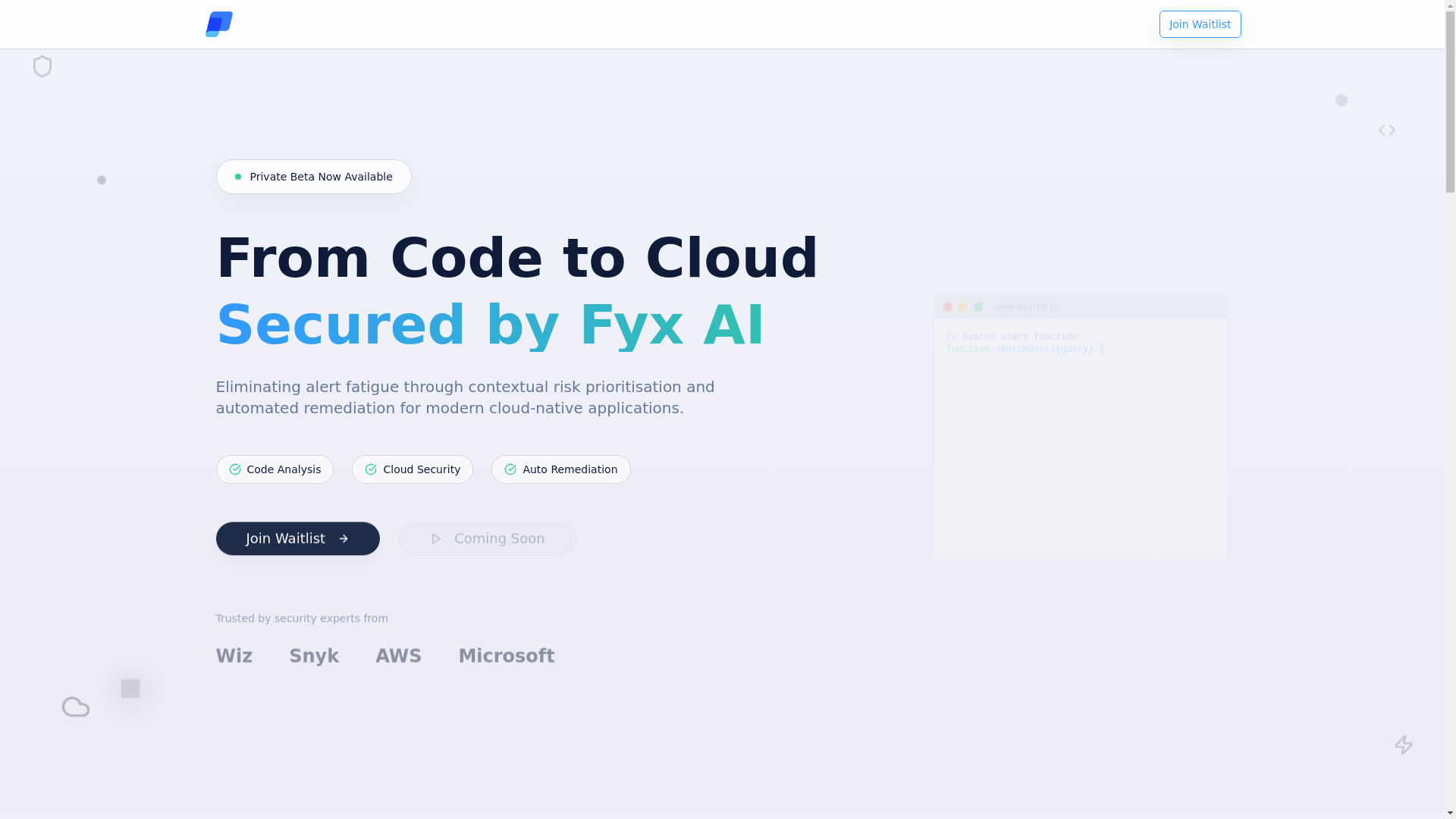 website screenshot of https://fix-code-secure-ai.pages.dev/