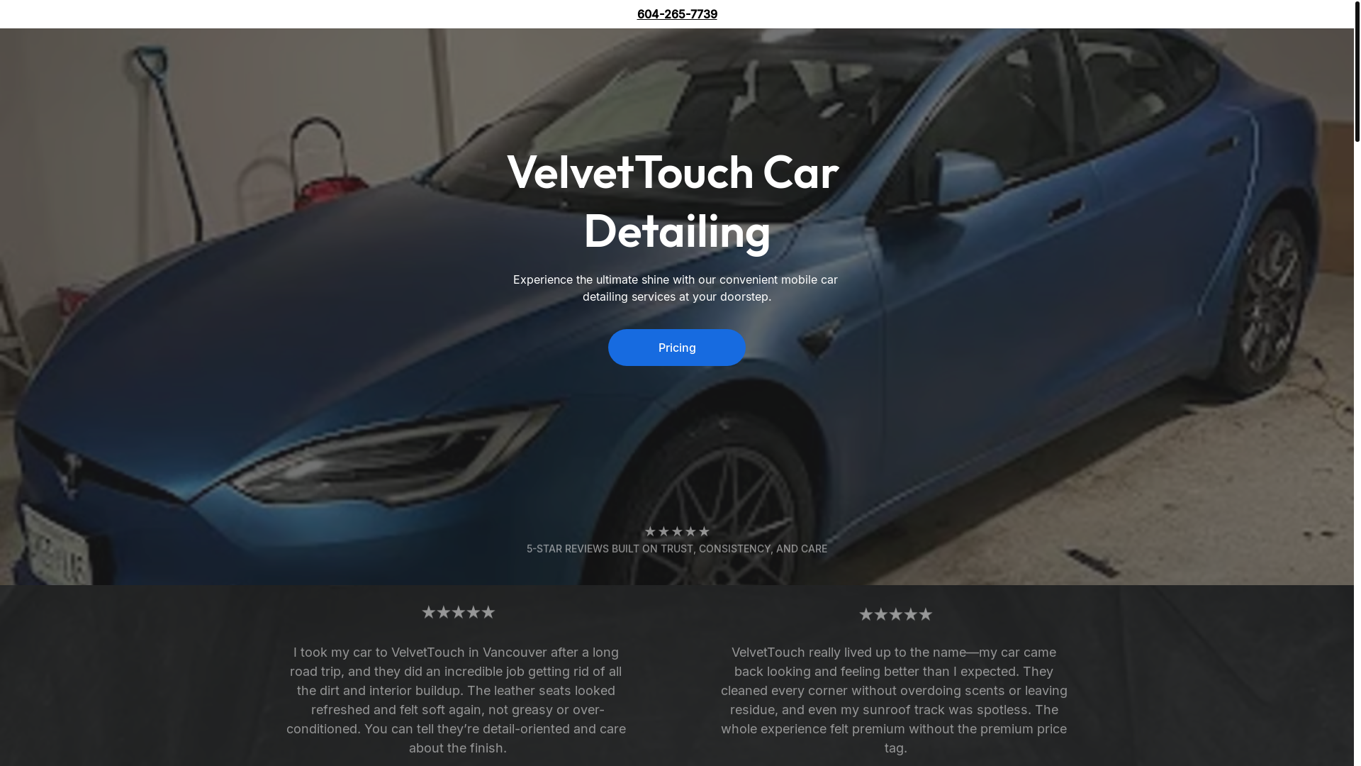 website screenshot of https://velvettouchcardetailing.shop/