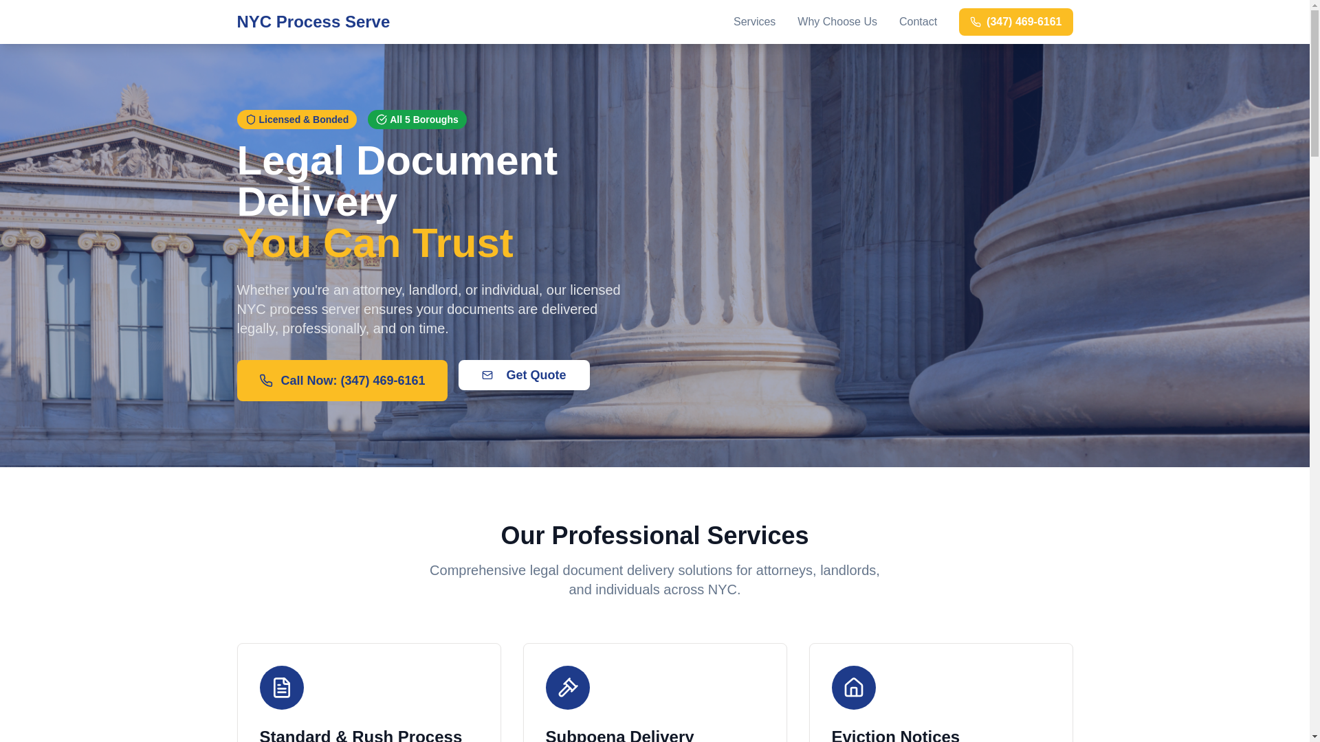 website screenshot of https://nycprocessserve.com/