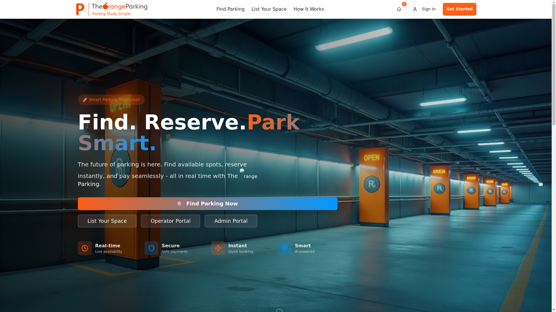 website screenshot of https://theorangeparking.app/