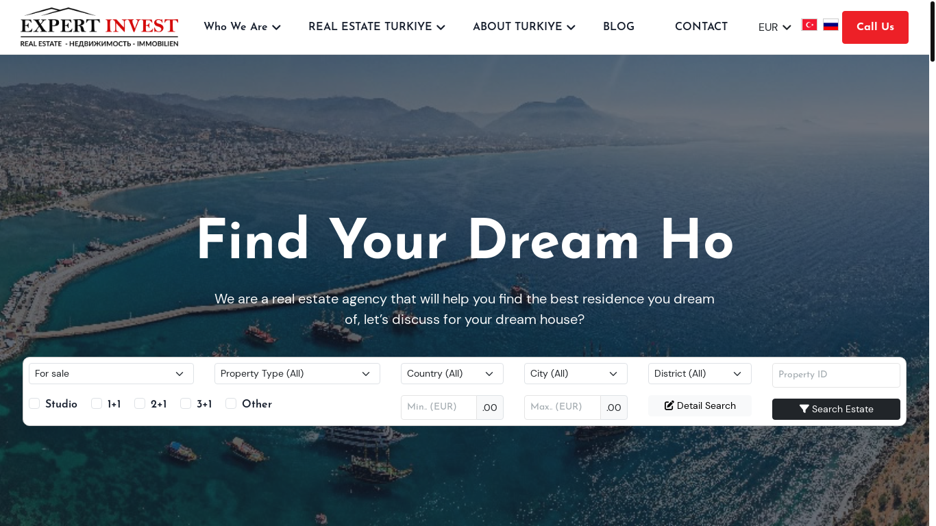 website screenshot of https://expertinvest.com.tr