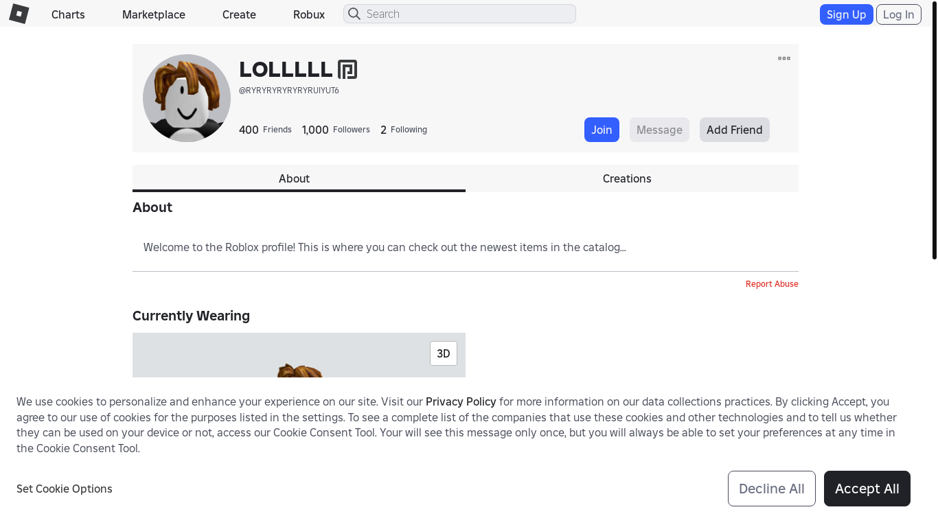 website screenshot of https://www.roblooox.com/users/6242345537/profile