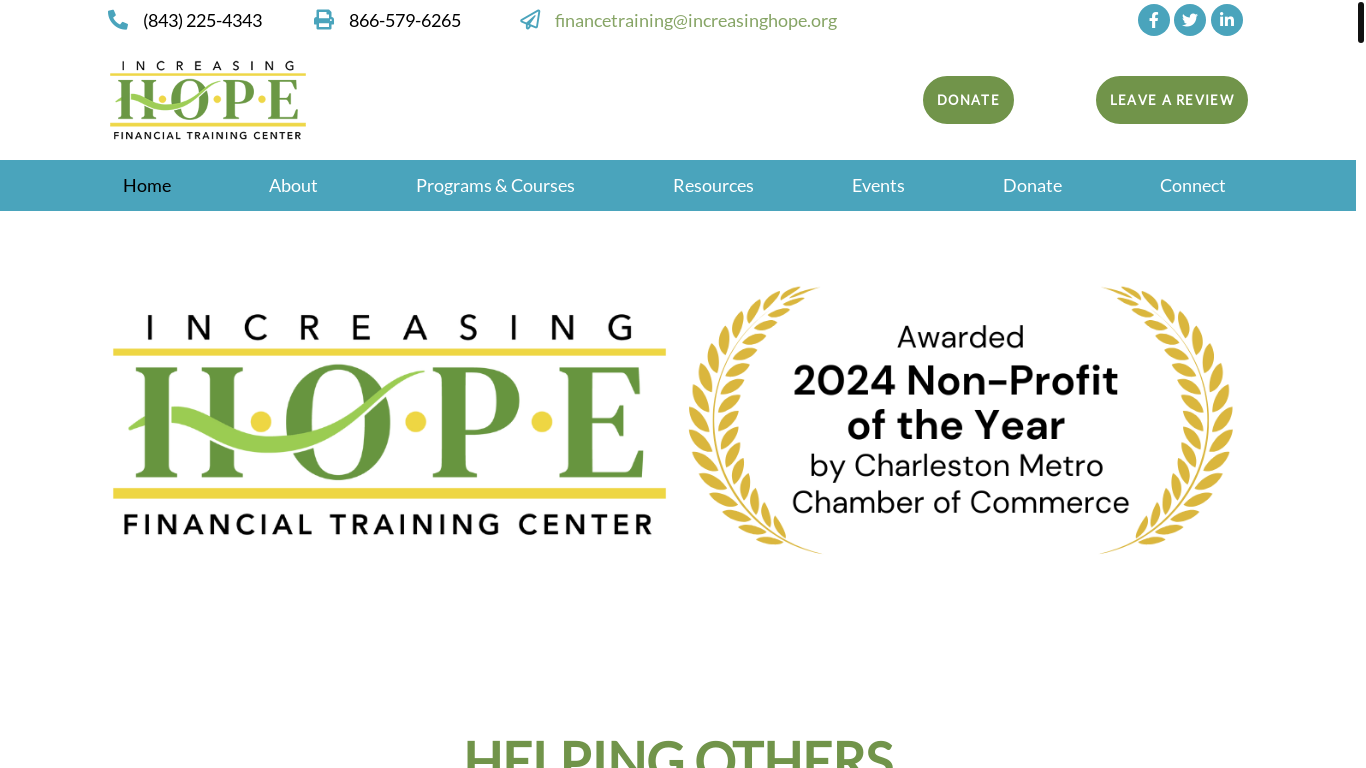 website screenshot of http://increasinghope.org/