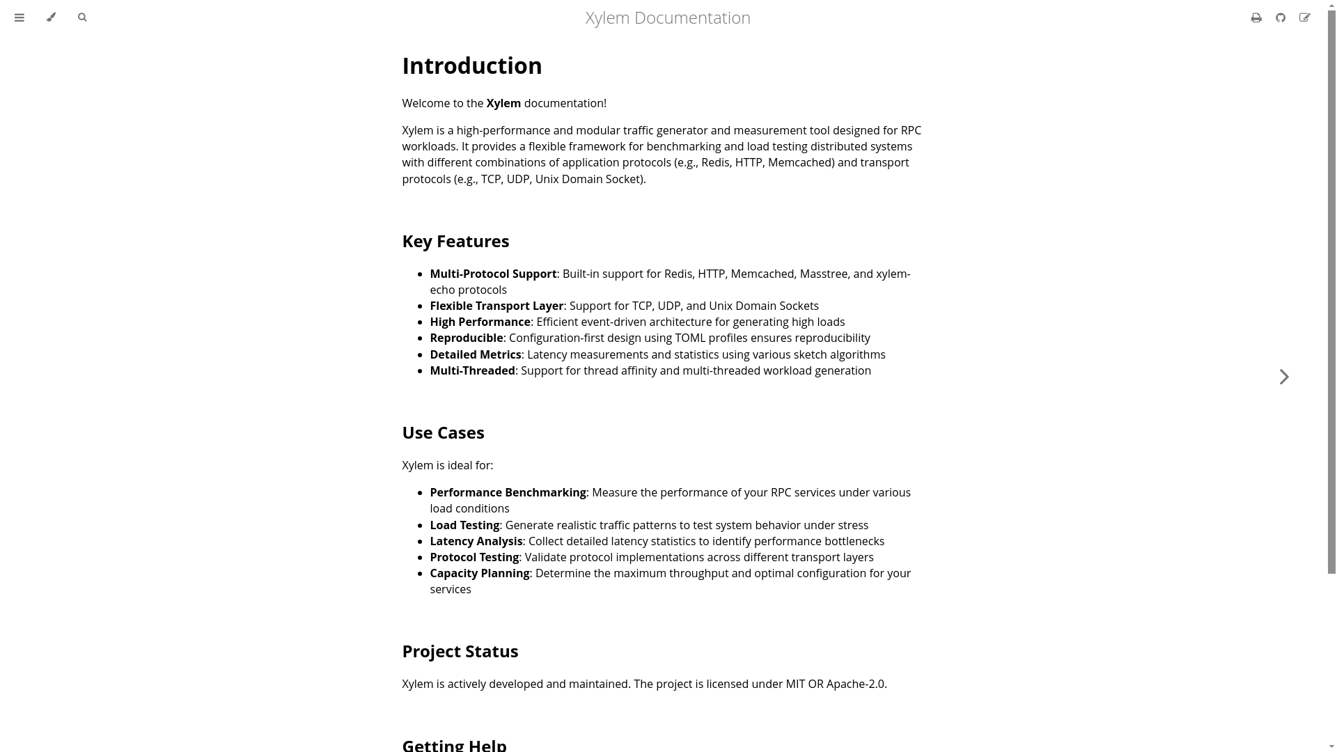 website screenshot of https://xylem-docs.pages.dev/