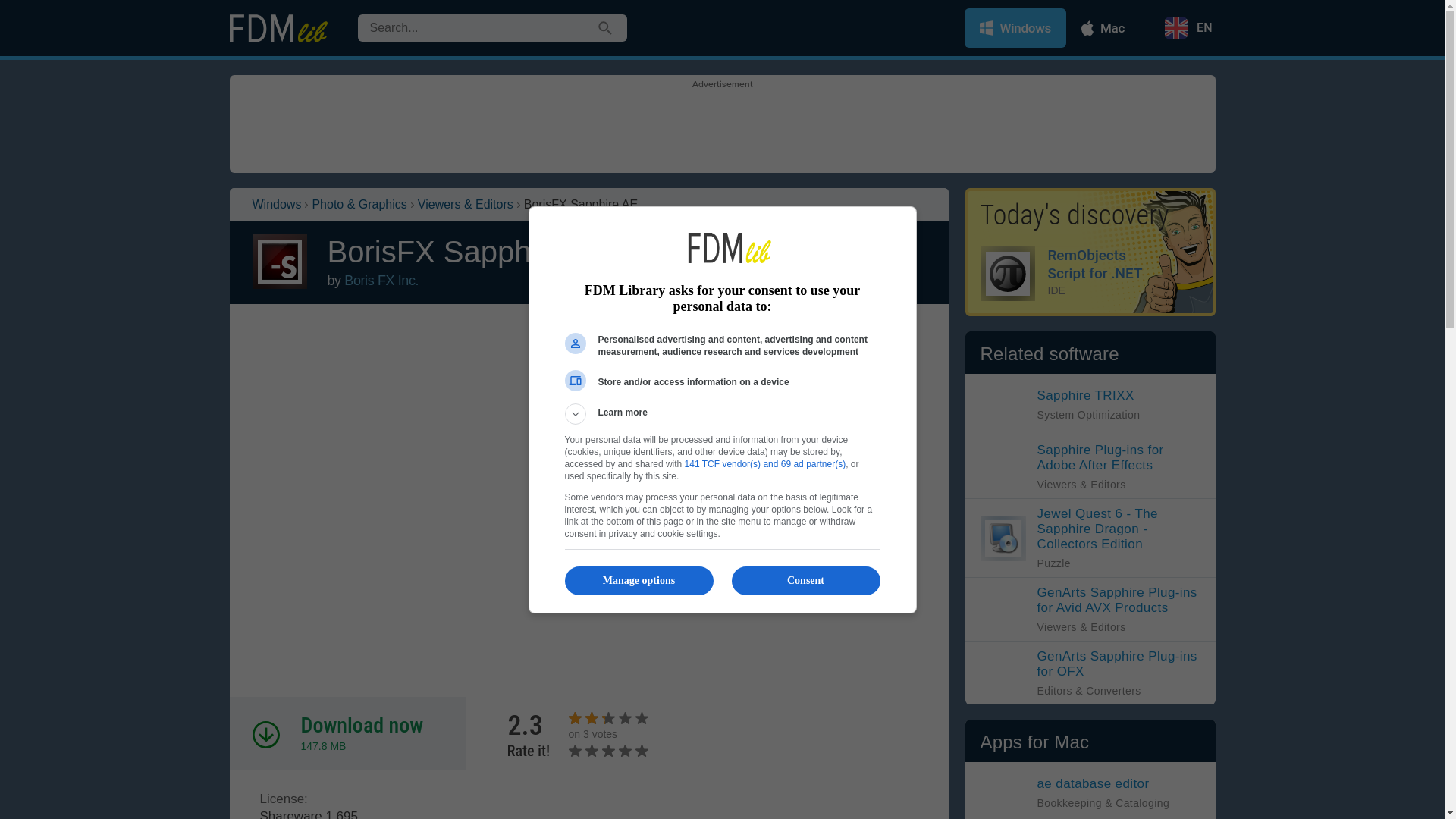 website screenshot of https://en.freedownloadmanager.org/Windows-PC/BorisFX-Sapphire-AE.html