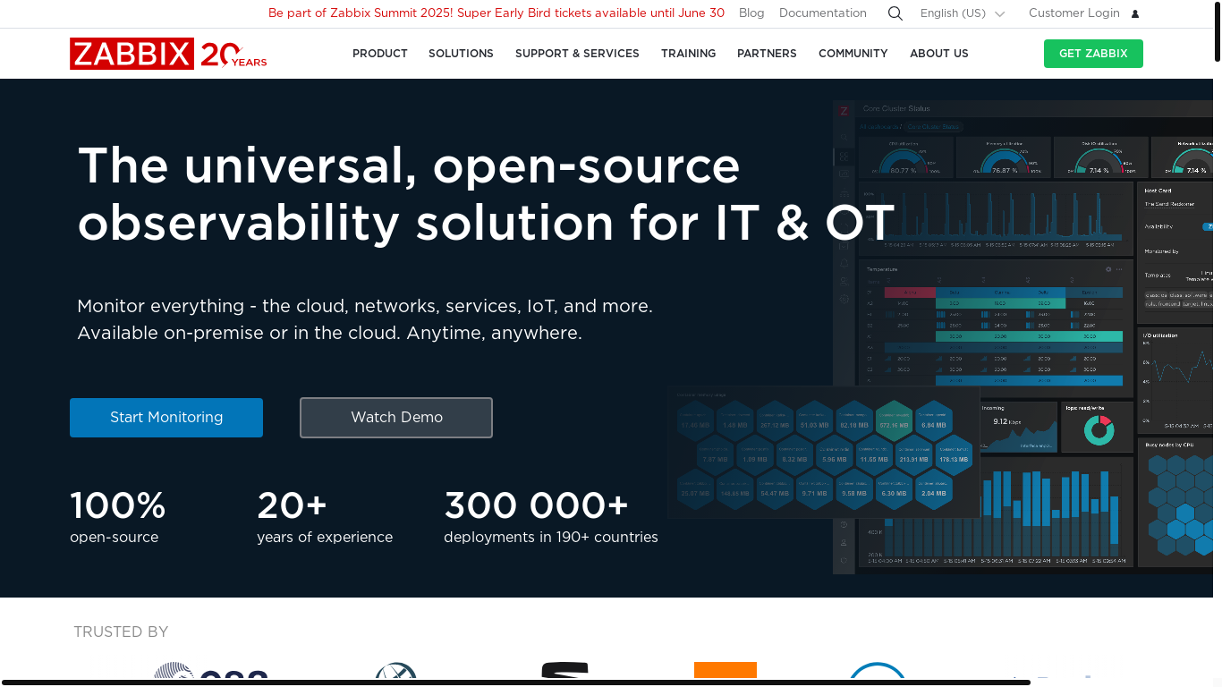 website screenshot of https://zabbix.com/