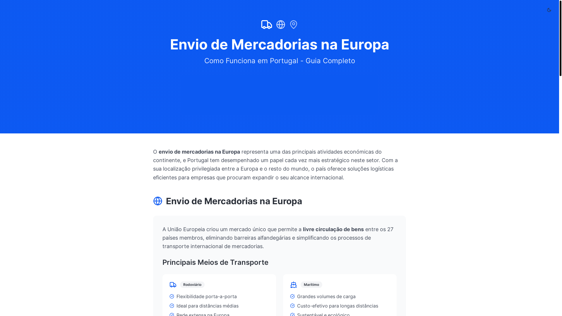 website screenshot of https://enviarmercadorias.pt/