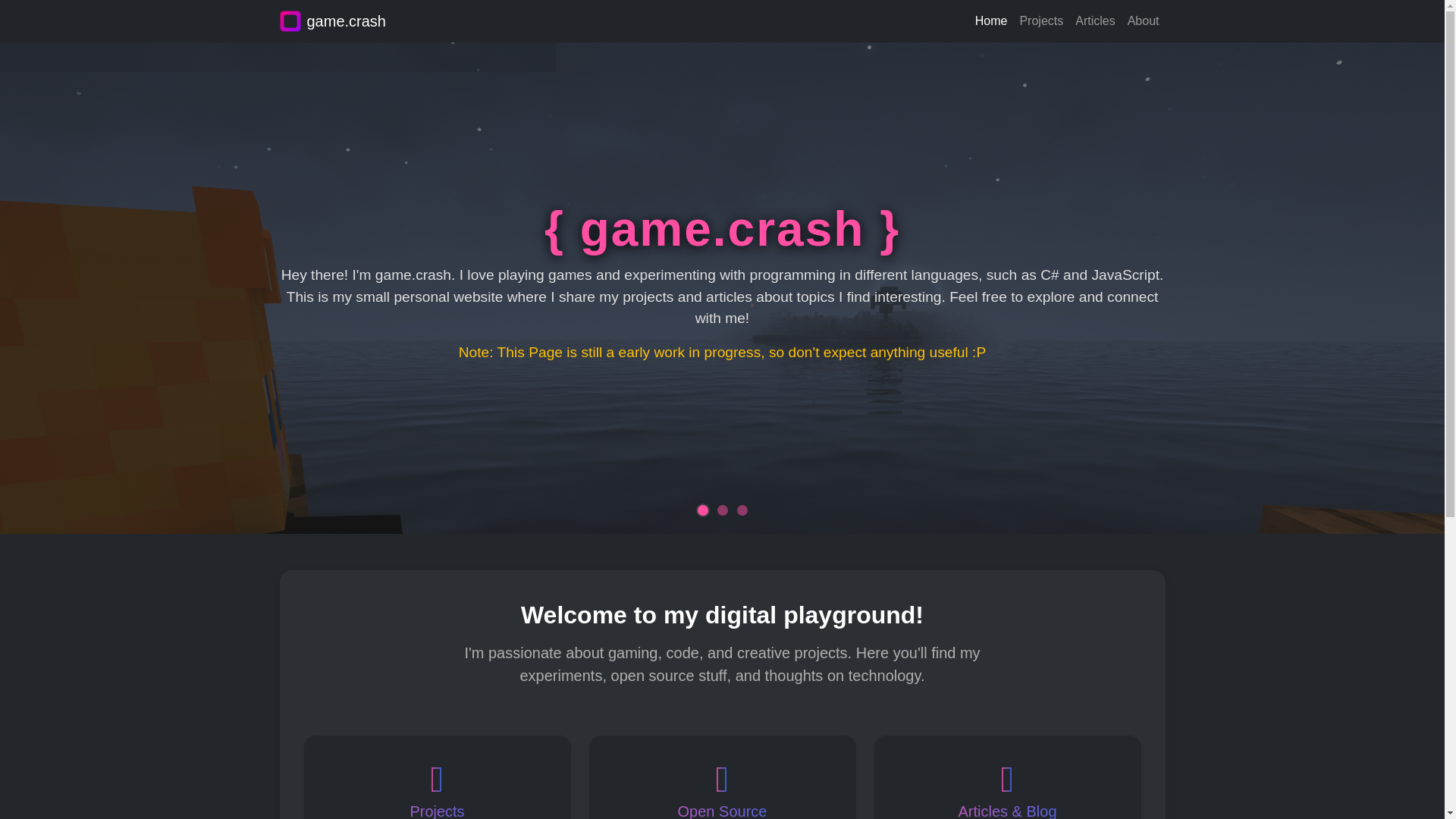 website screenshot of https://gamecrash.dev/