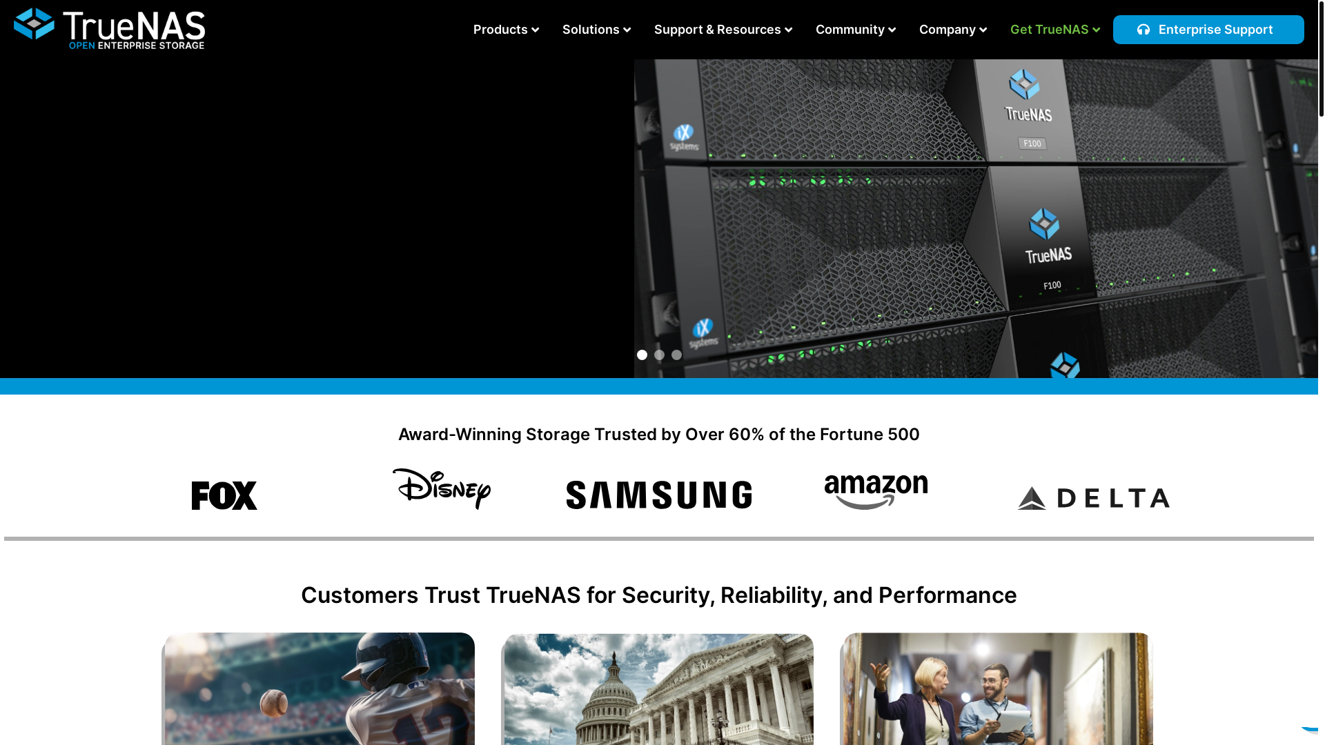 website screenshot of https://truenas.com