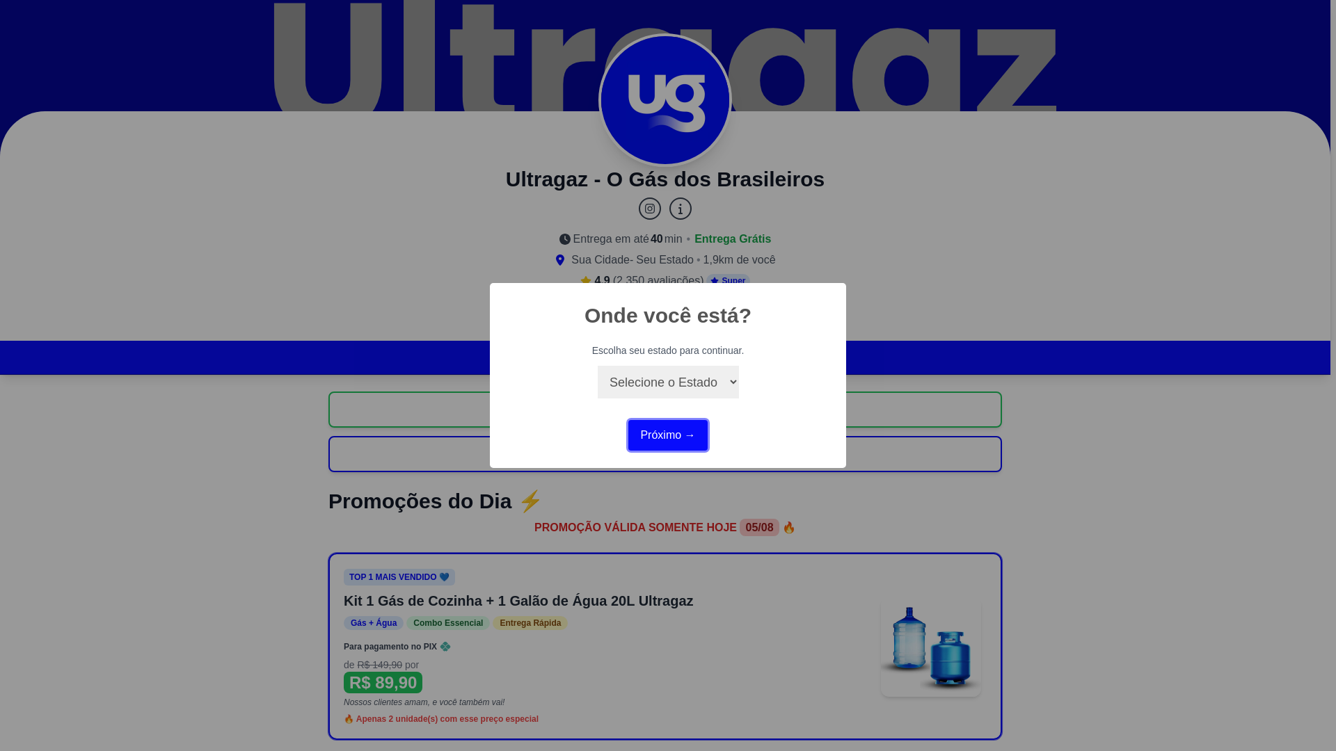 website screenshot of https://ultragaz-express.delivery/
