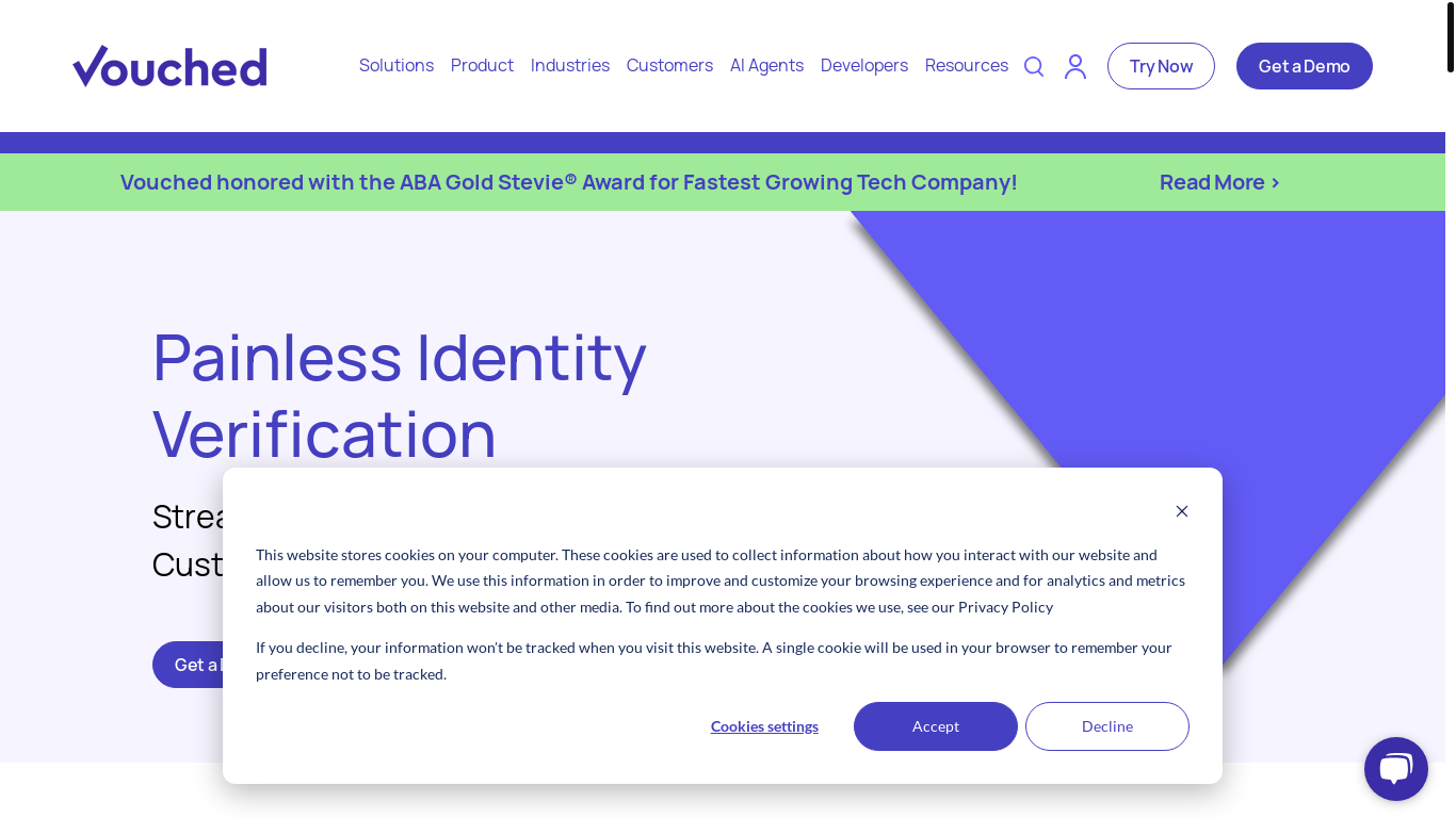 website screenshot of https://vouched.id/