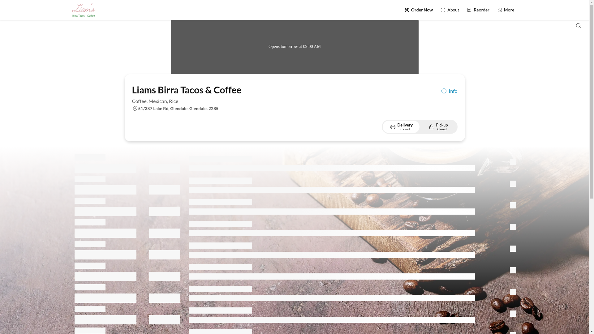 website screenshot of https://liamsbirriatacosandcoffee.com.au/