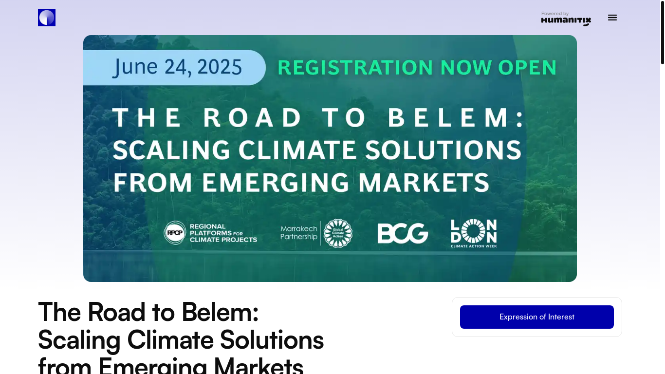website screenshot of https://events.humanitix.com/the-road-to-belem-scaling-climate-solutions-from-emerging-markets