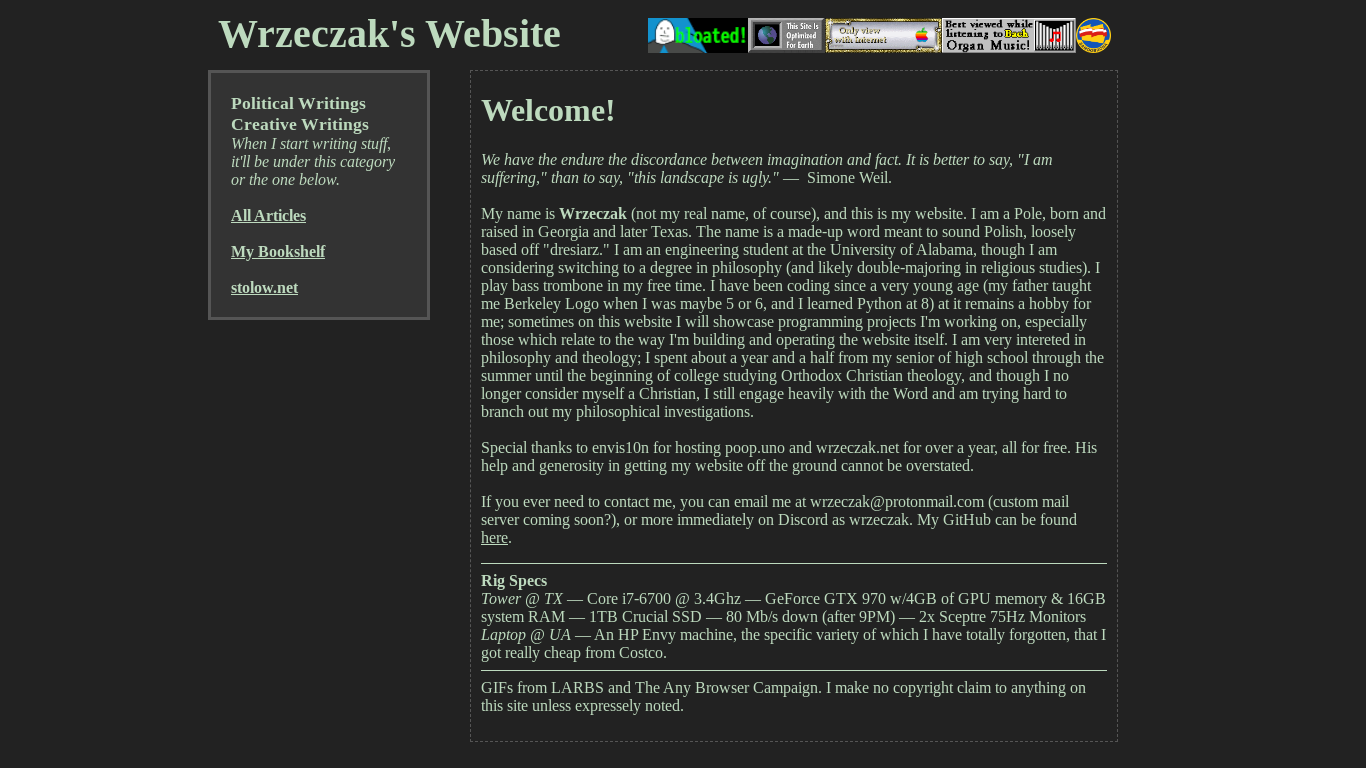 website screenshot of https://wrzeczak.net/