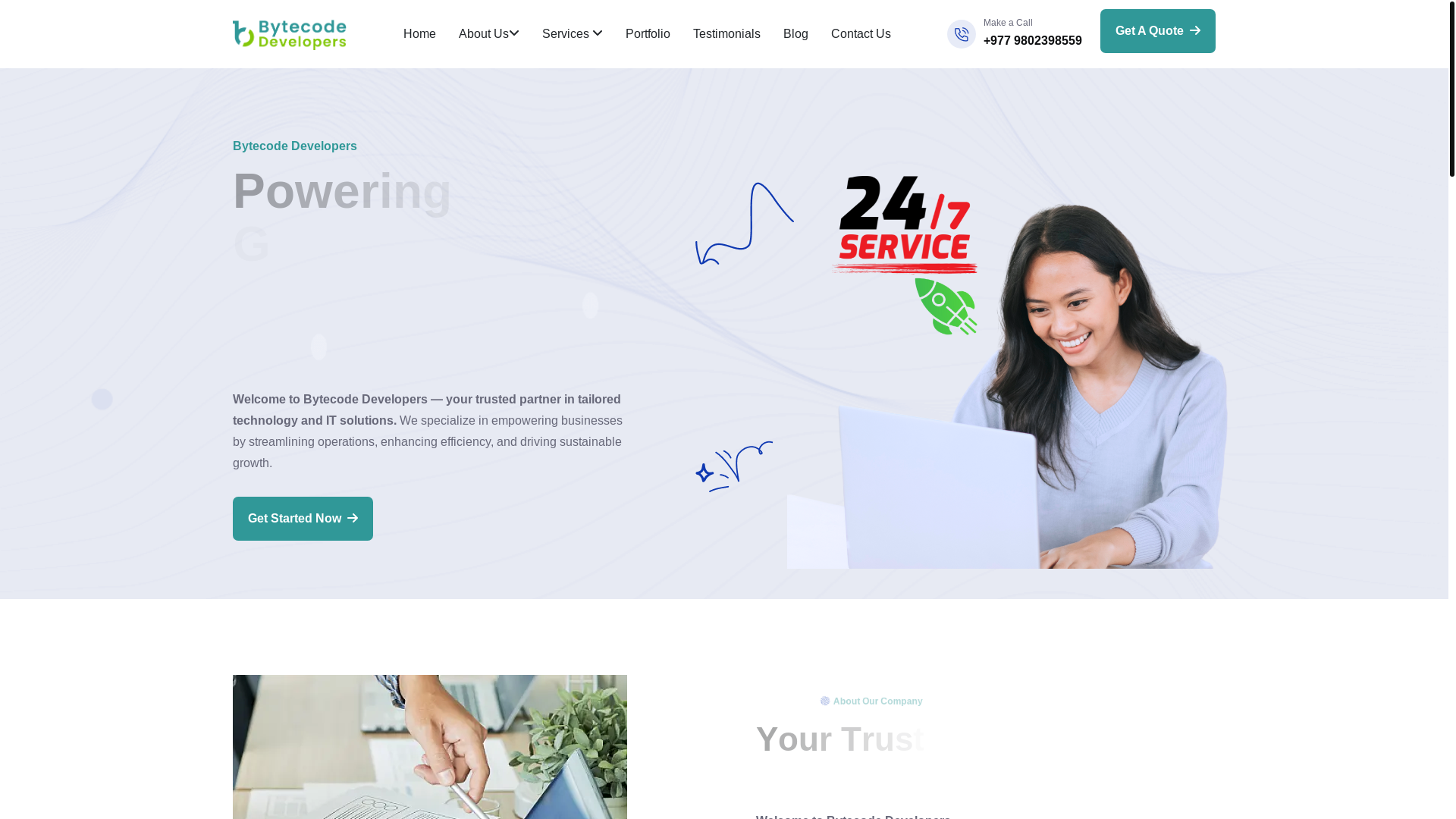 website screenshot of https://bytecodedevelopers.com.np/