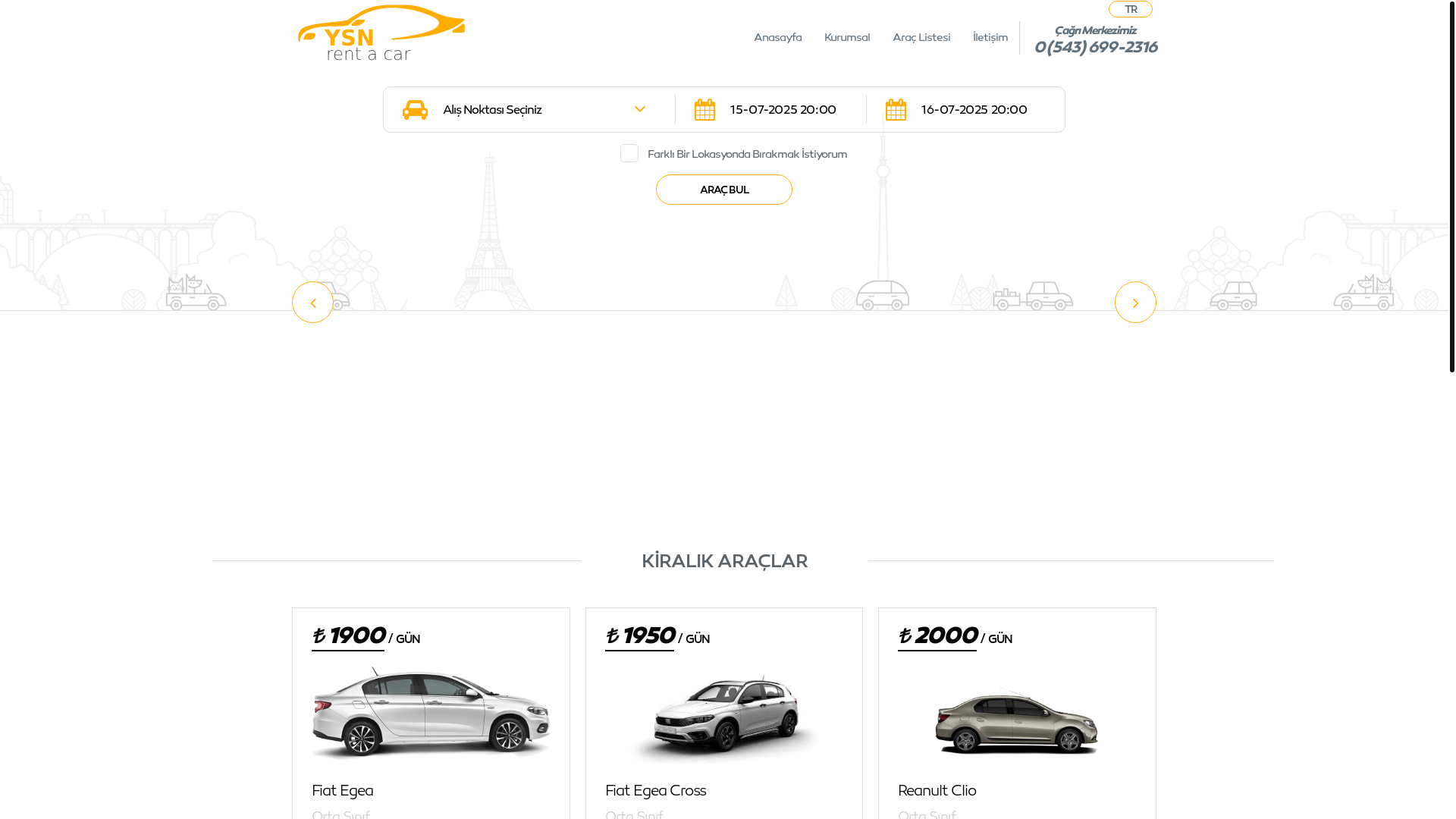 website screenshot of https://ysnarackiralama.com.tr/