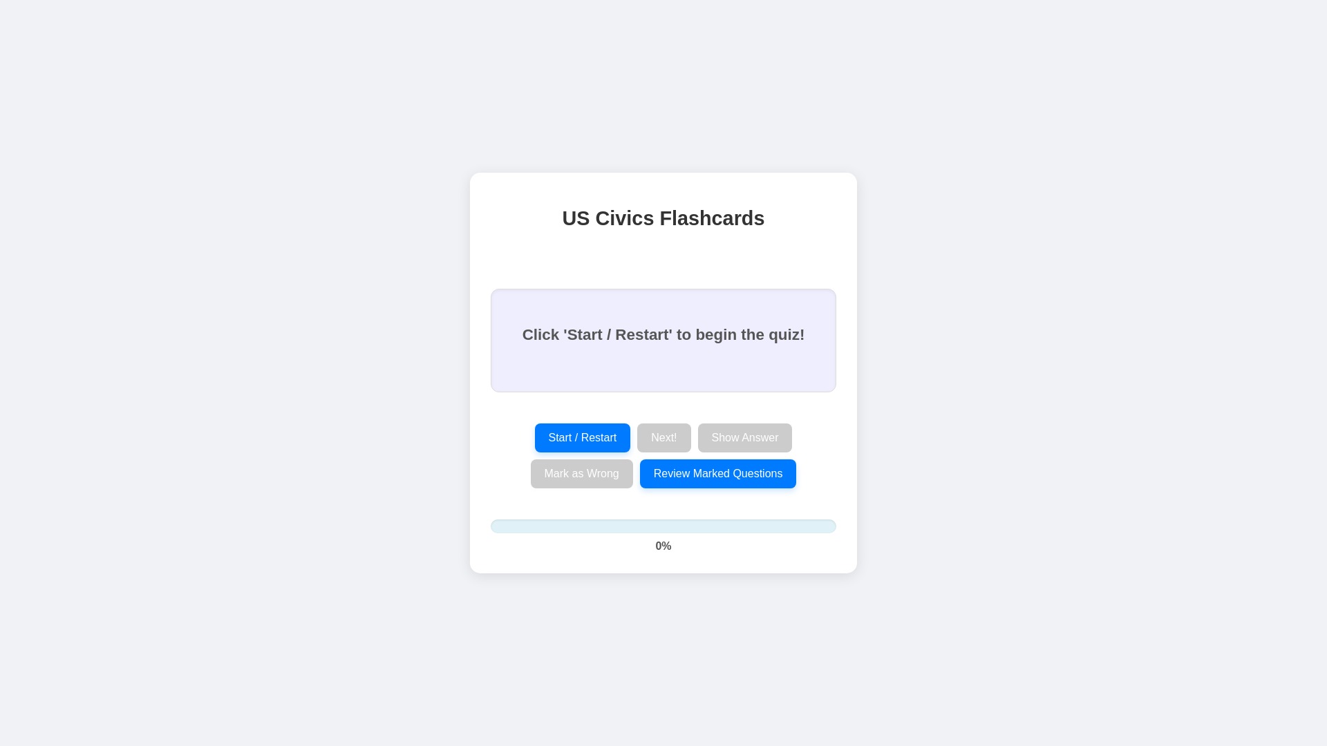 website screenshot of https://civicsflashcard.us/