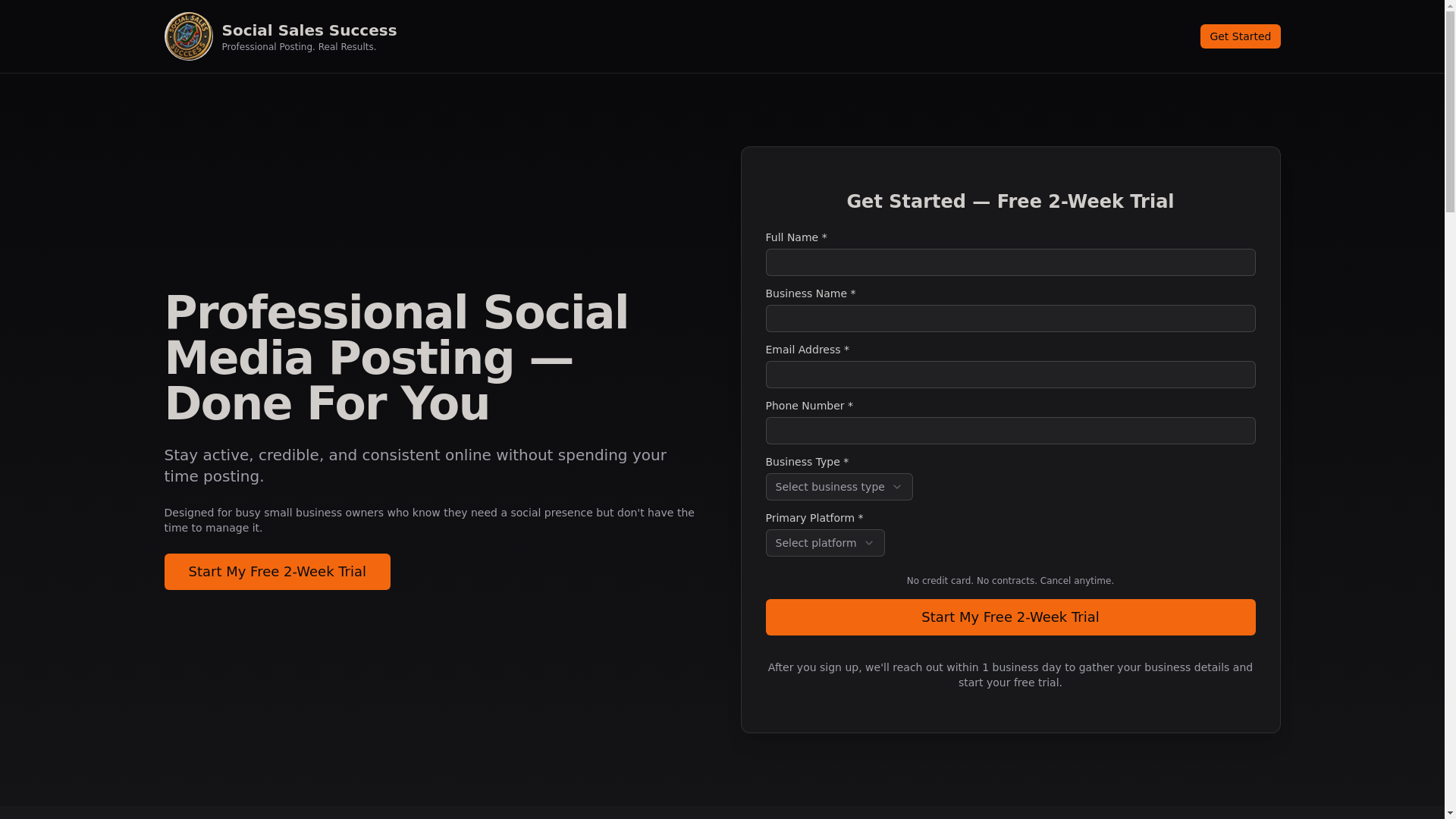 website screenshot of https://socialsalessuccess.biz/