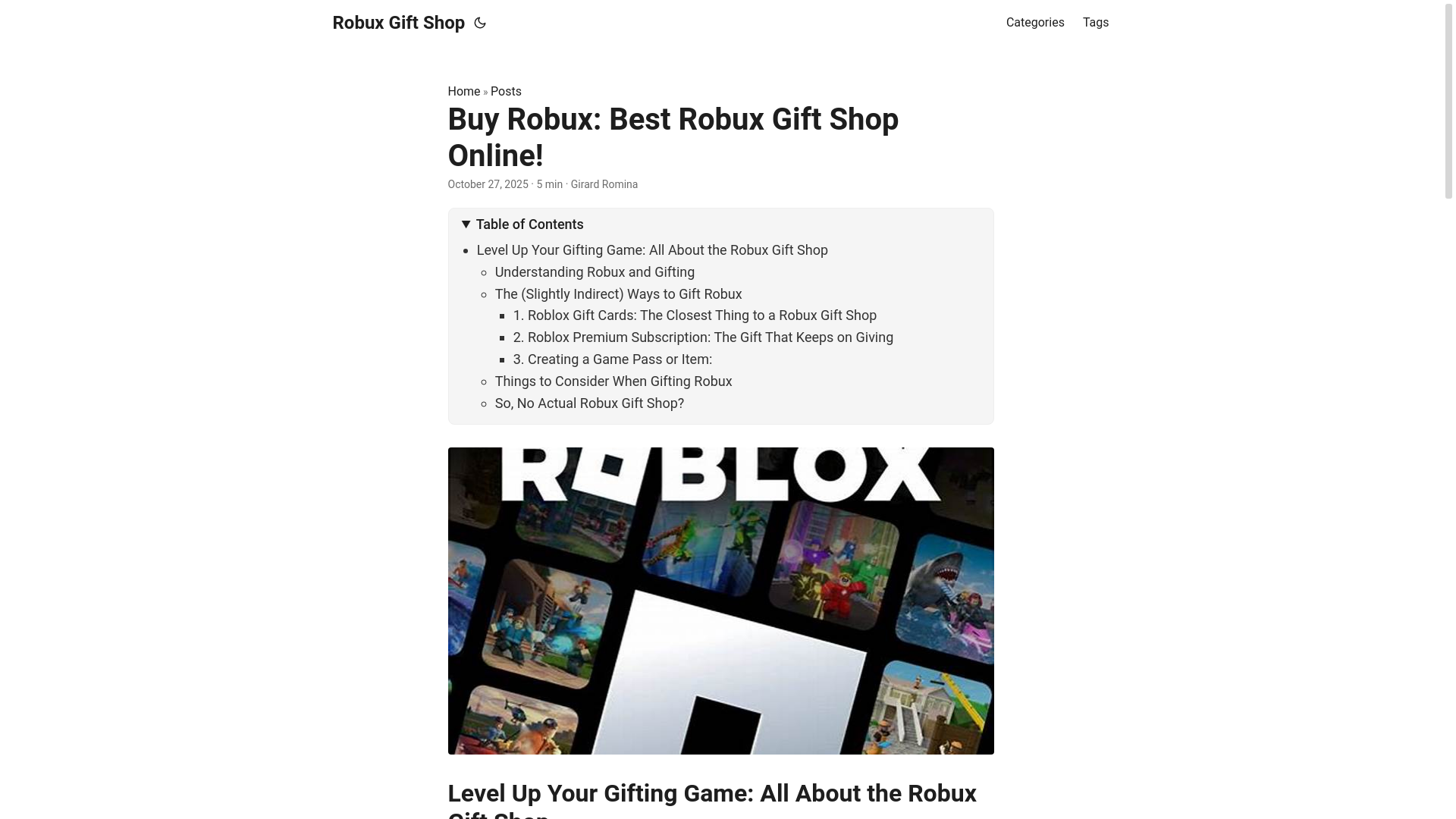 website screenshot of https://robux-gift-shop.pages.dev/