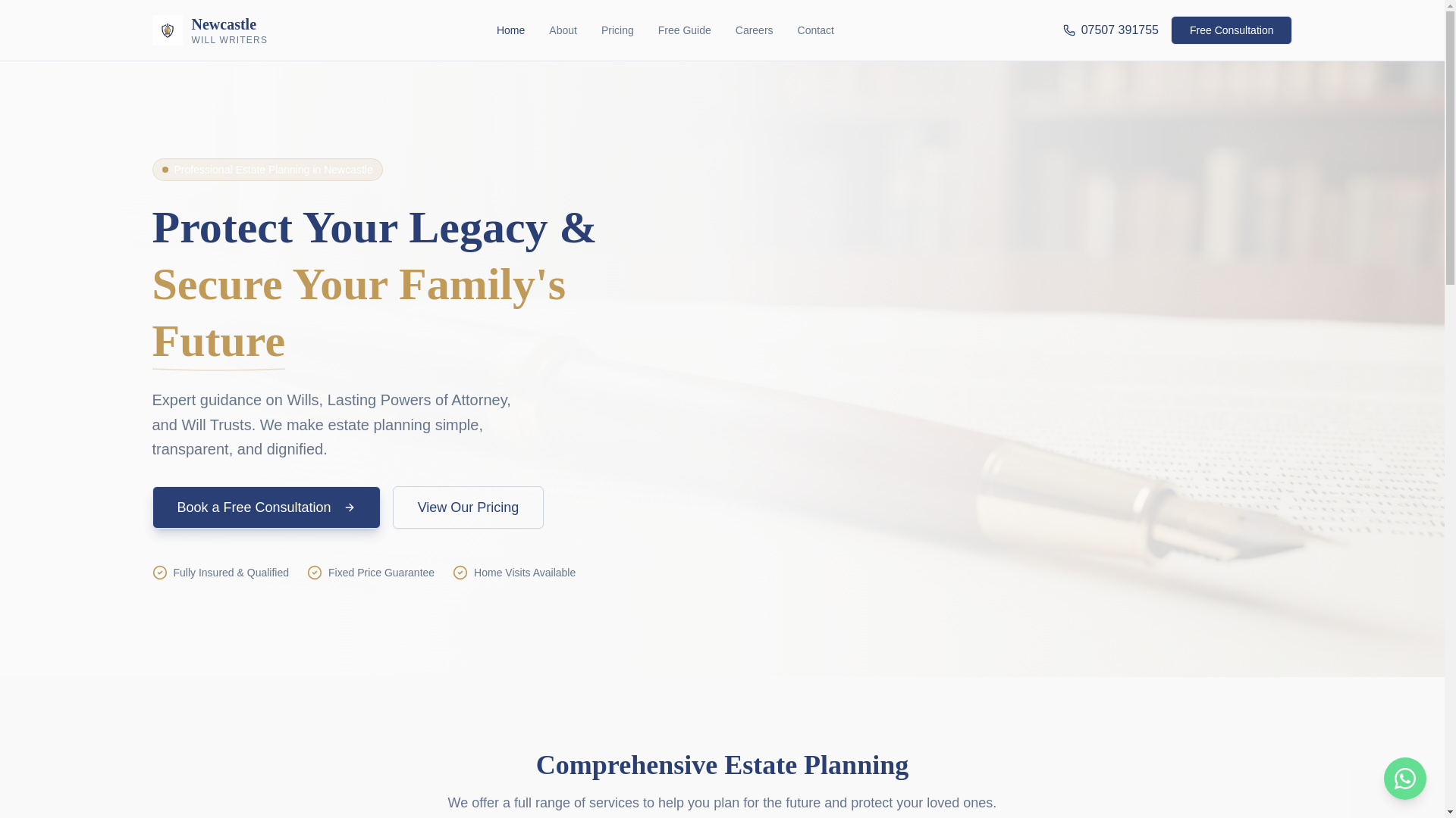 website screenshot of https://northeastwillwriters.co.uk/