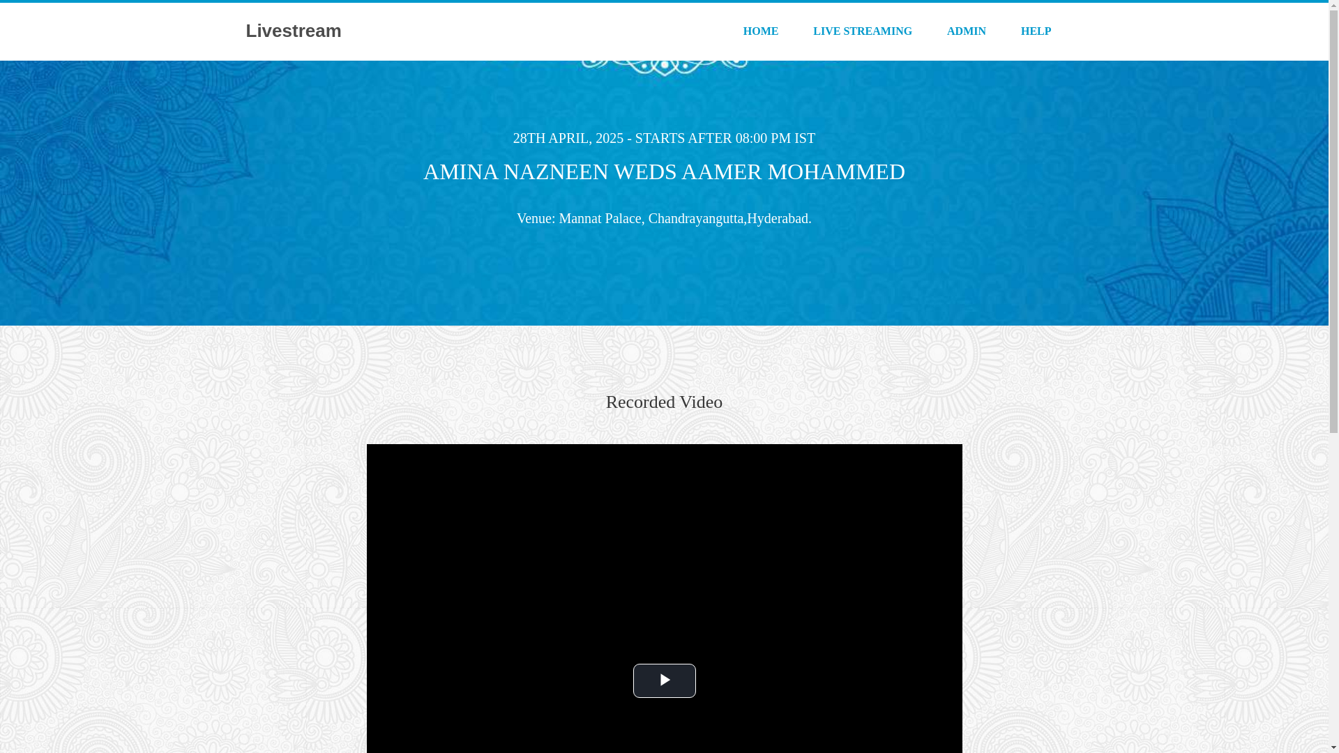 website screenshot of https://aminawedsaamer.appvideo.fcliveevents.in/
