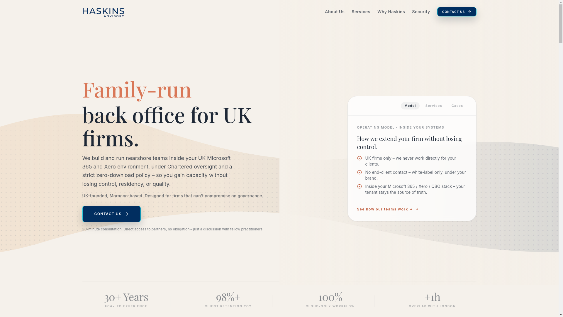 website screenshot of https://haskinsadvisory.co.uk/