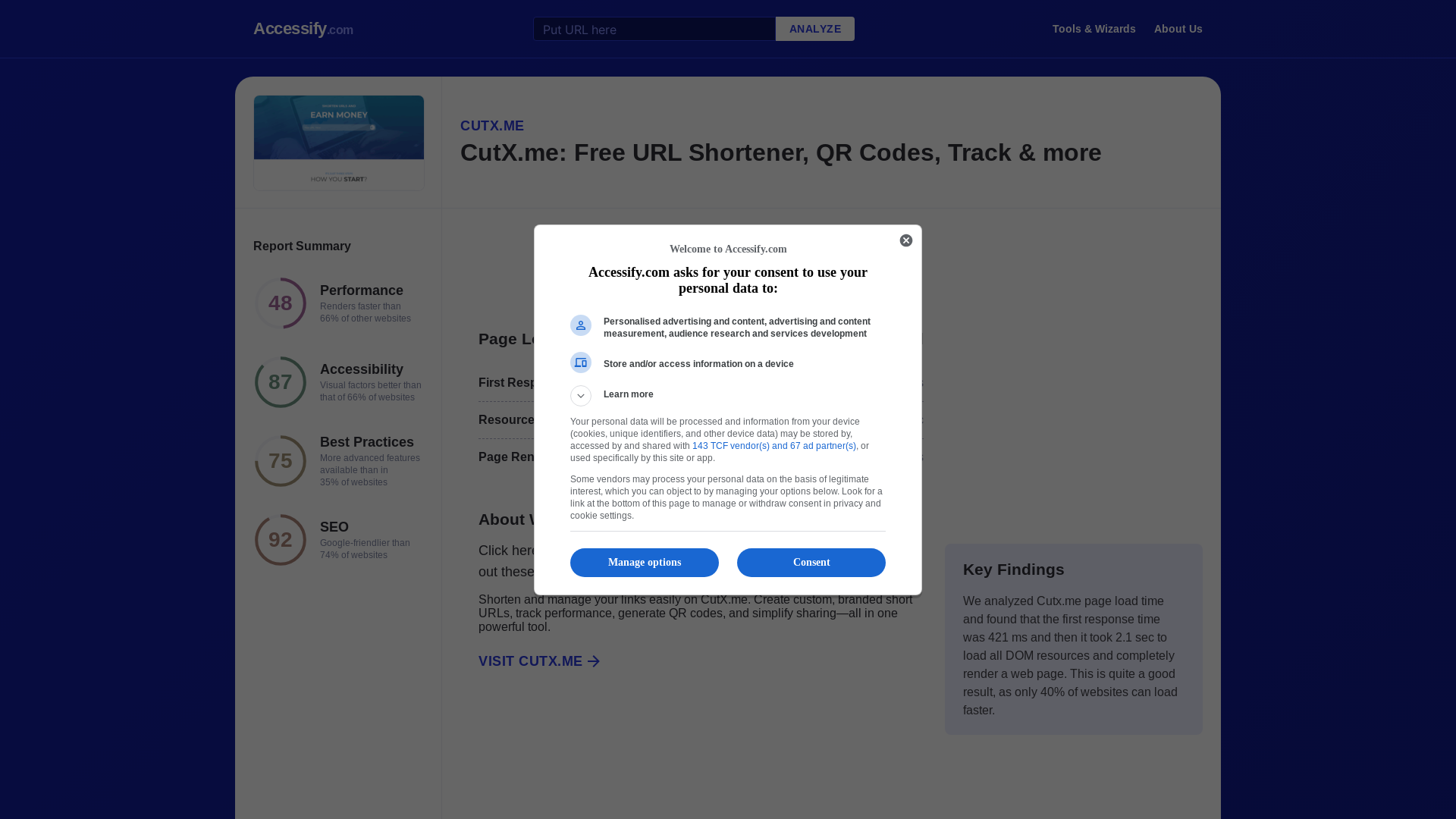 website screenshot of https://www.accessify.com/c/cutx.me
