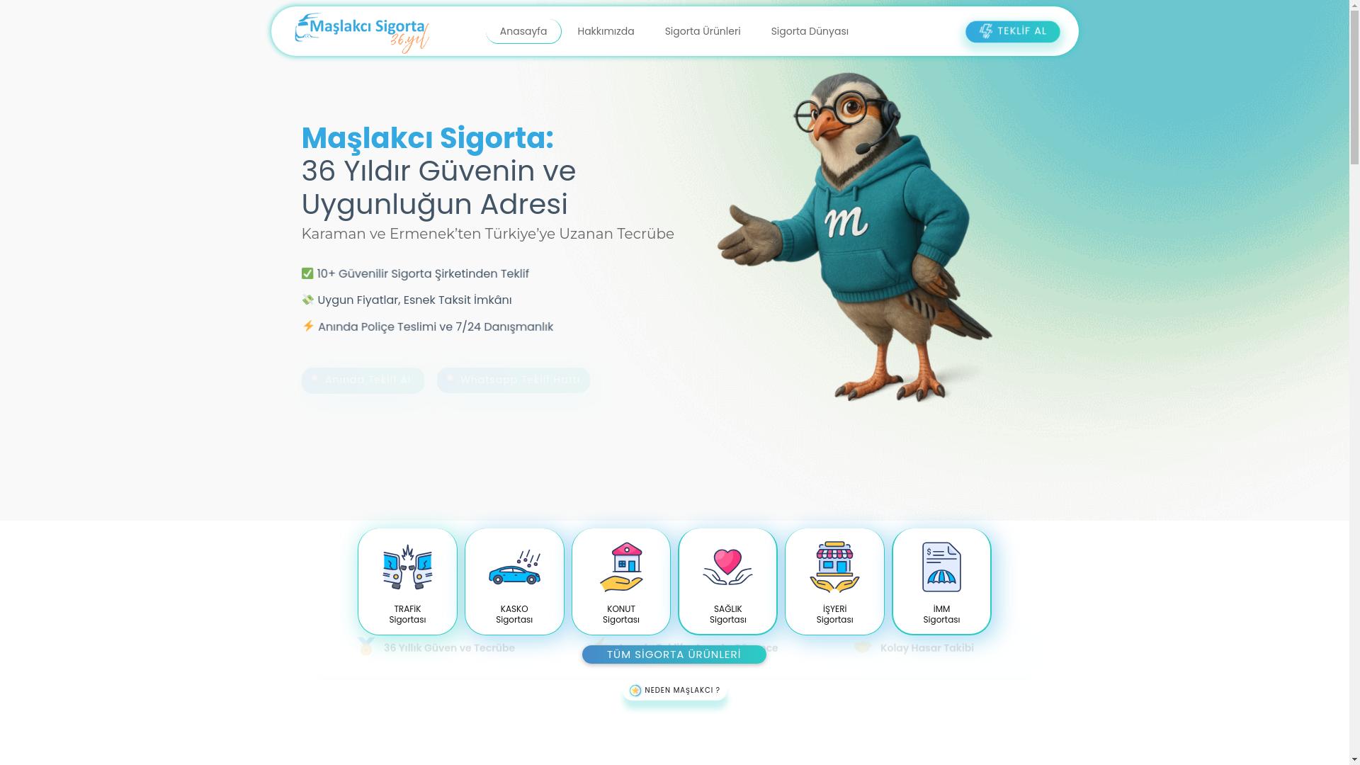 website screenshot of https://www.maslakcisigorta.com.tr