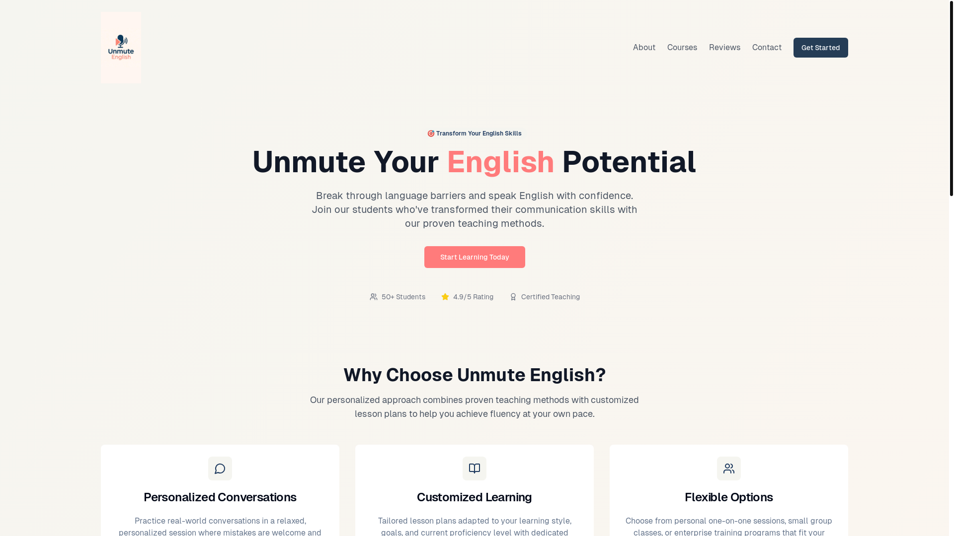 website screenshot of https://unmuteenglish.com.ar/