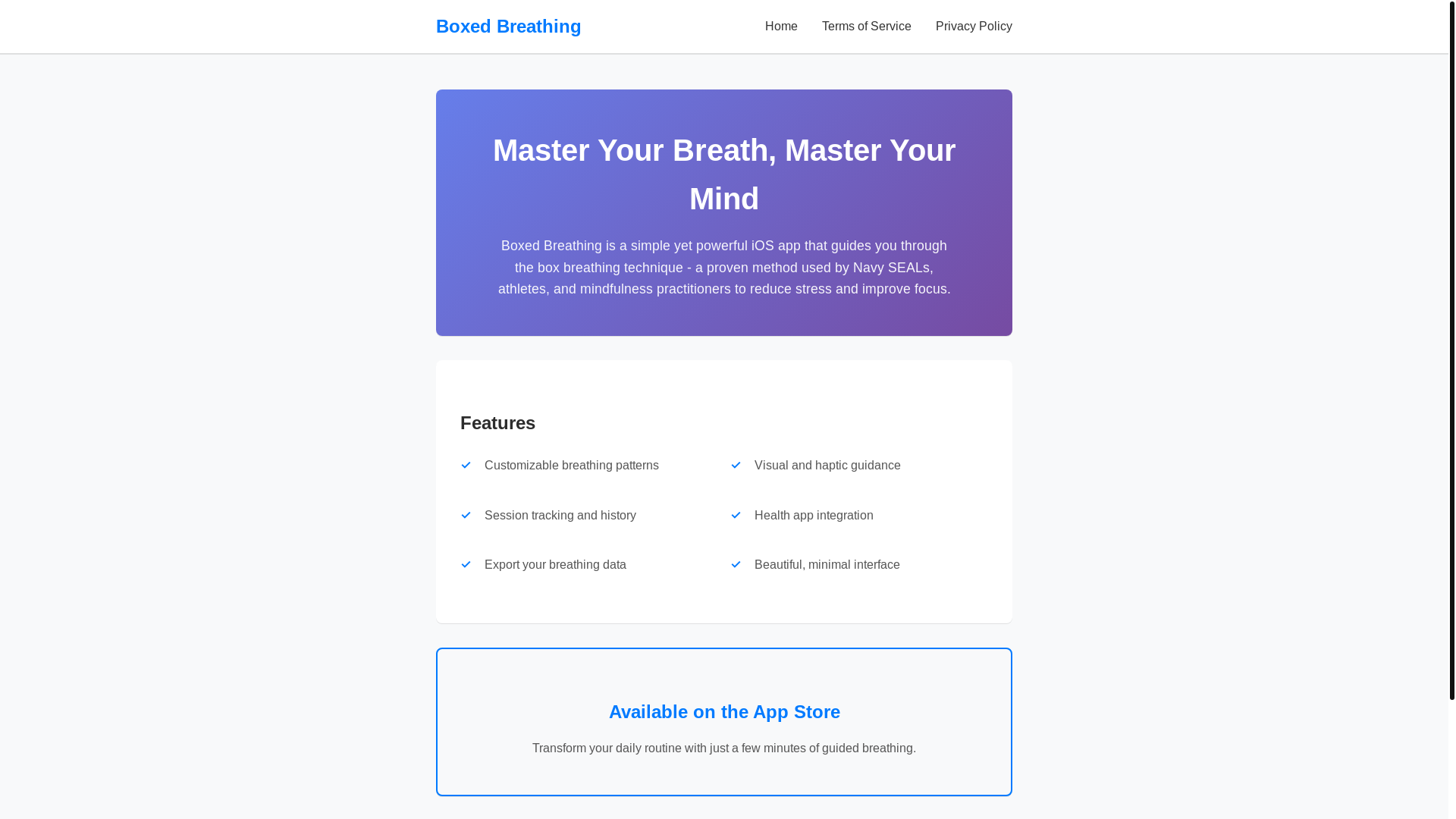 website screenshot of https://boxedbreathing.app/