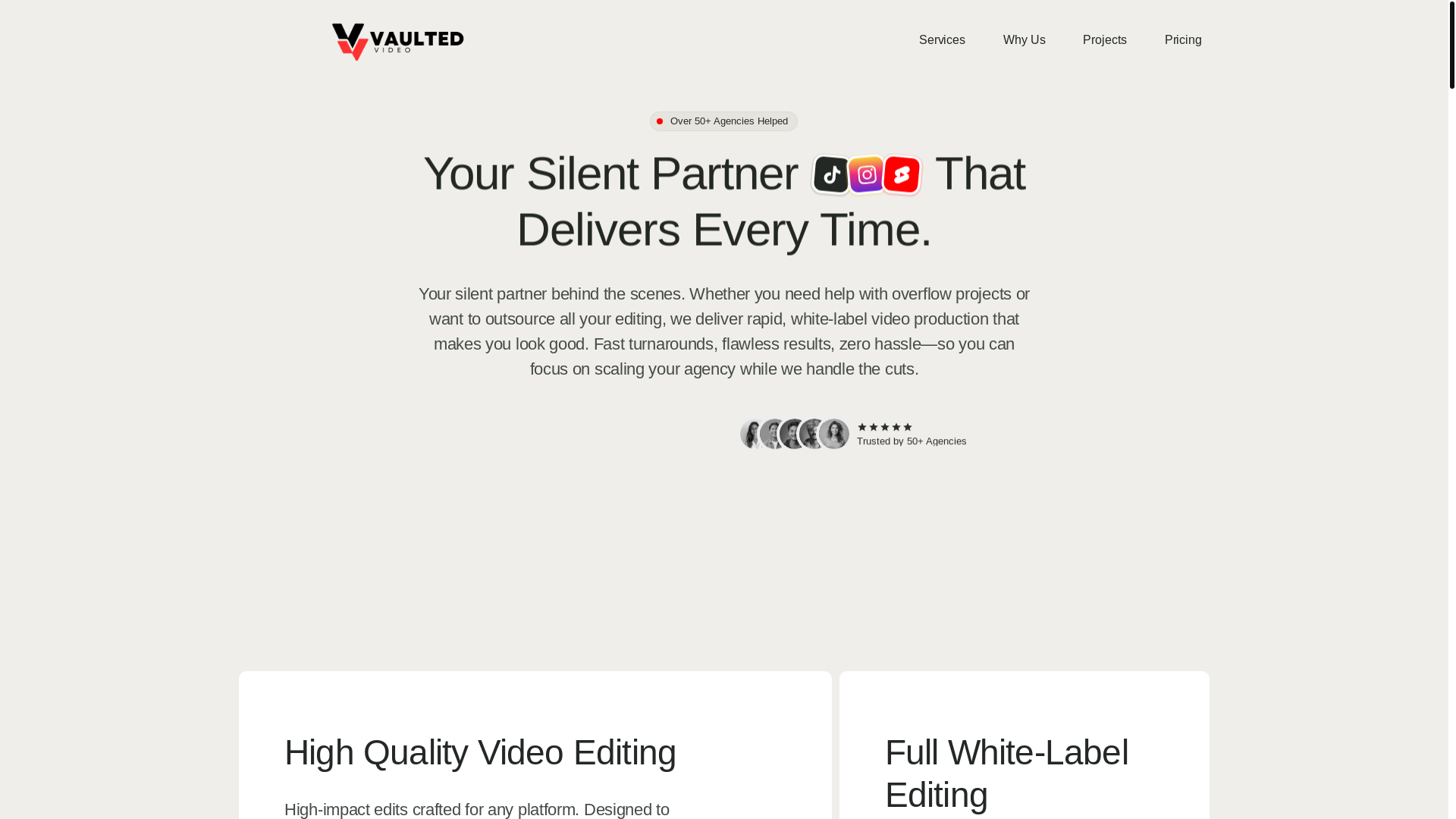 website screenshot of https://vaultedvideo.com/