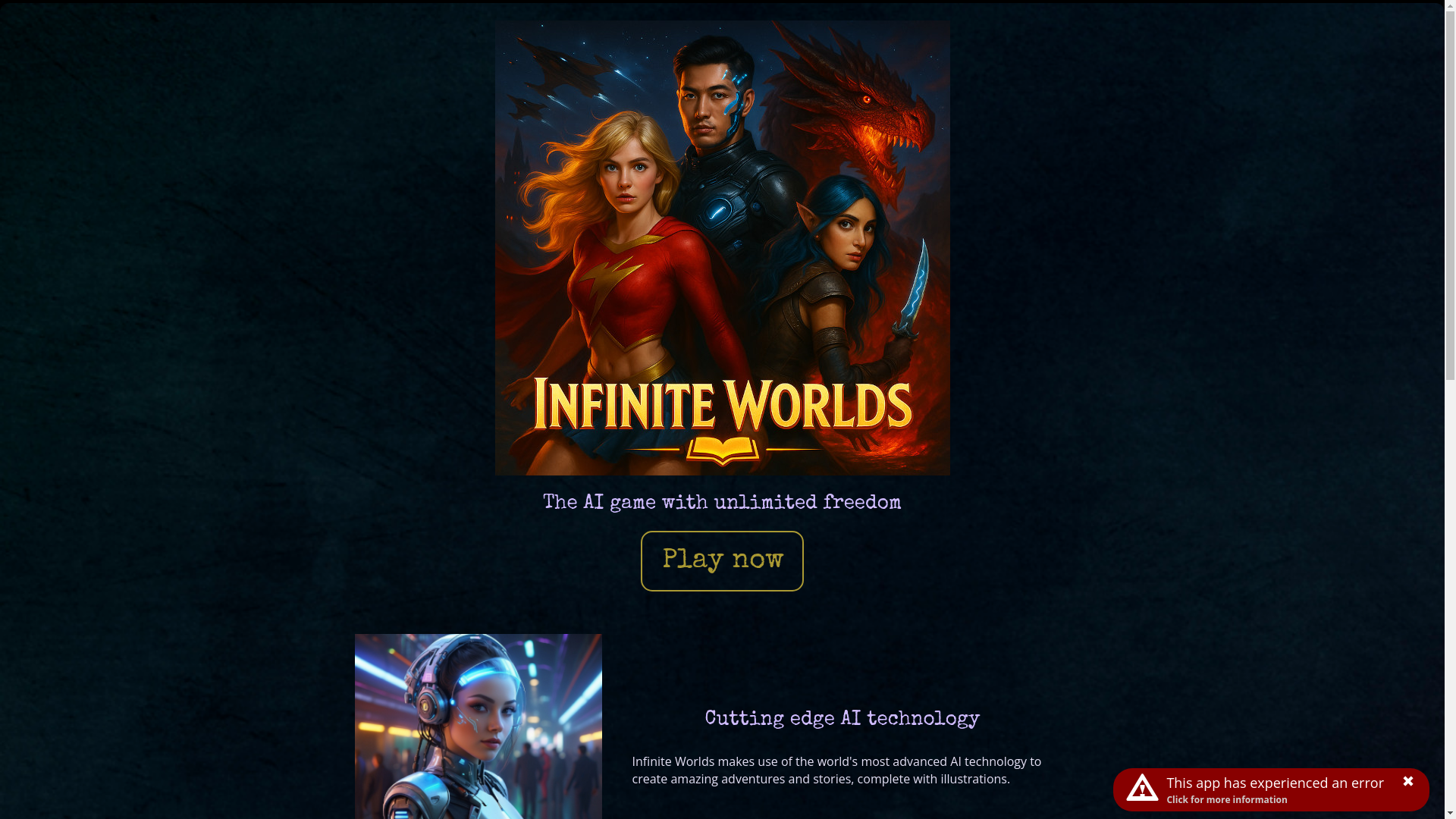 website screenshot of https://infiniteworlds.app/#gDqR9Y