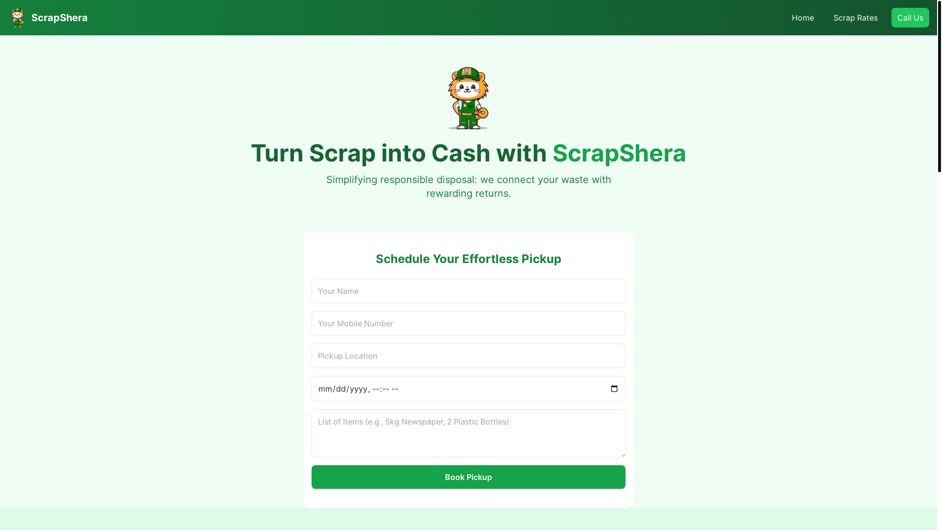 website screenshot of https://scrapshera.in/