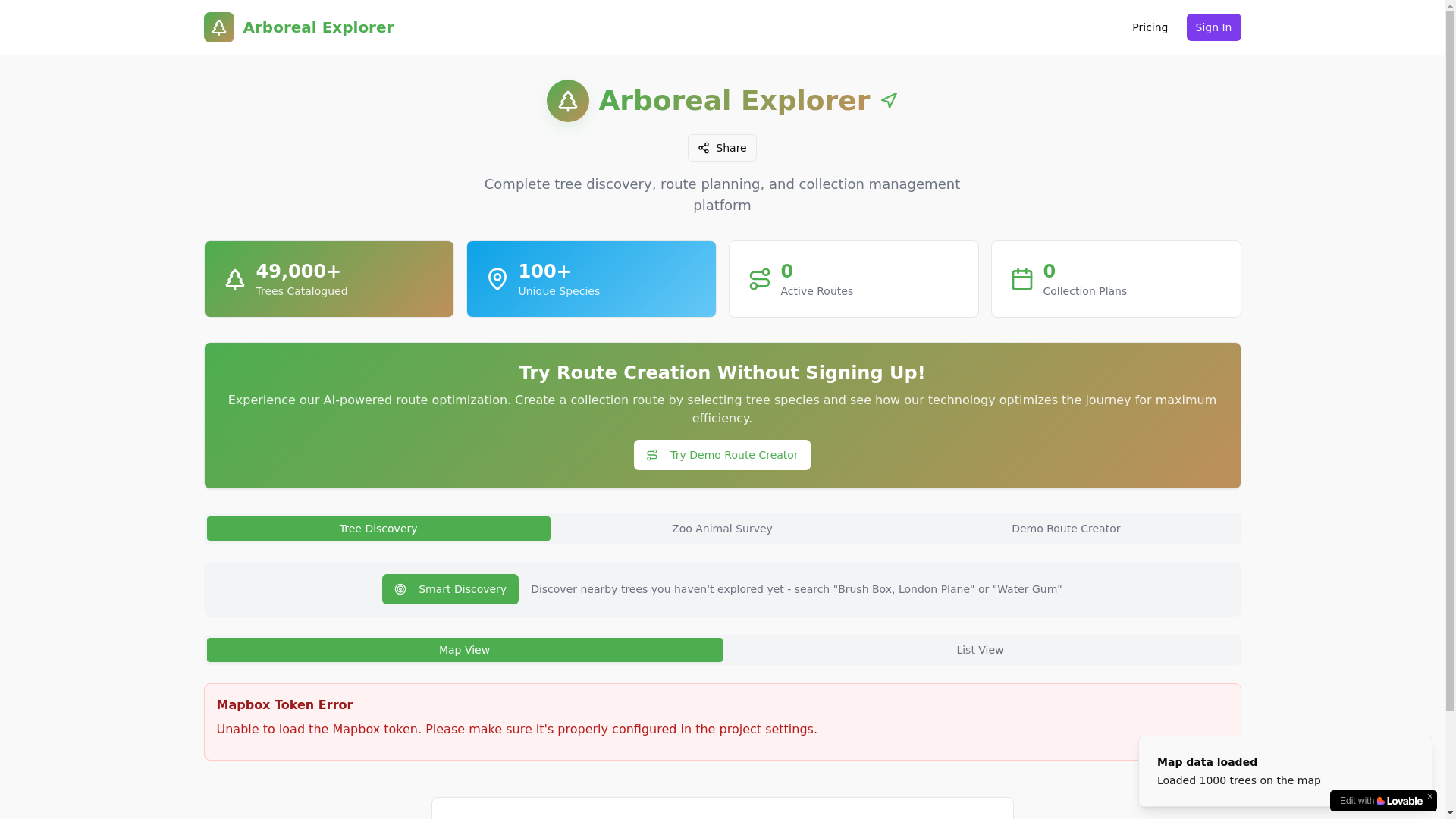 website screenshot of https://arboreal-explorer.com/