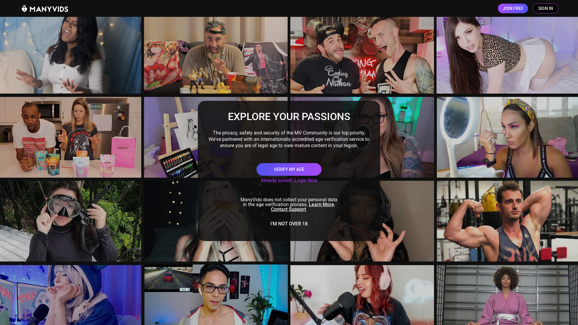 website screenshot of http://manyvids.com/live/cam/kyraf...