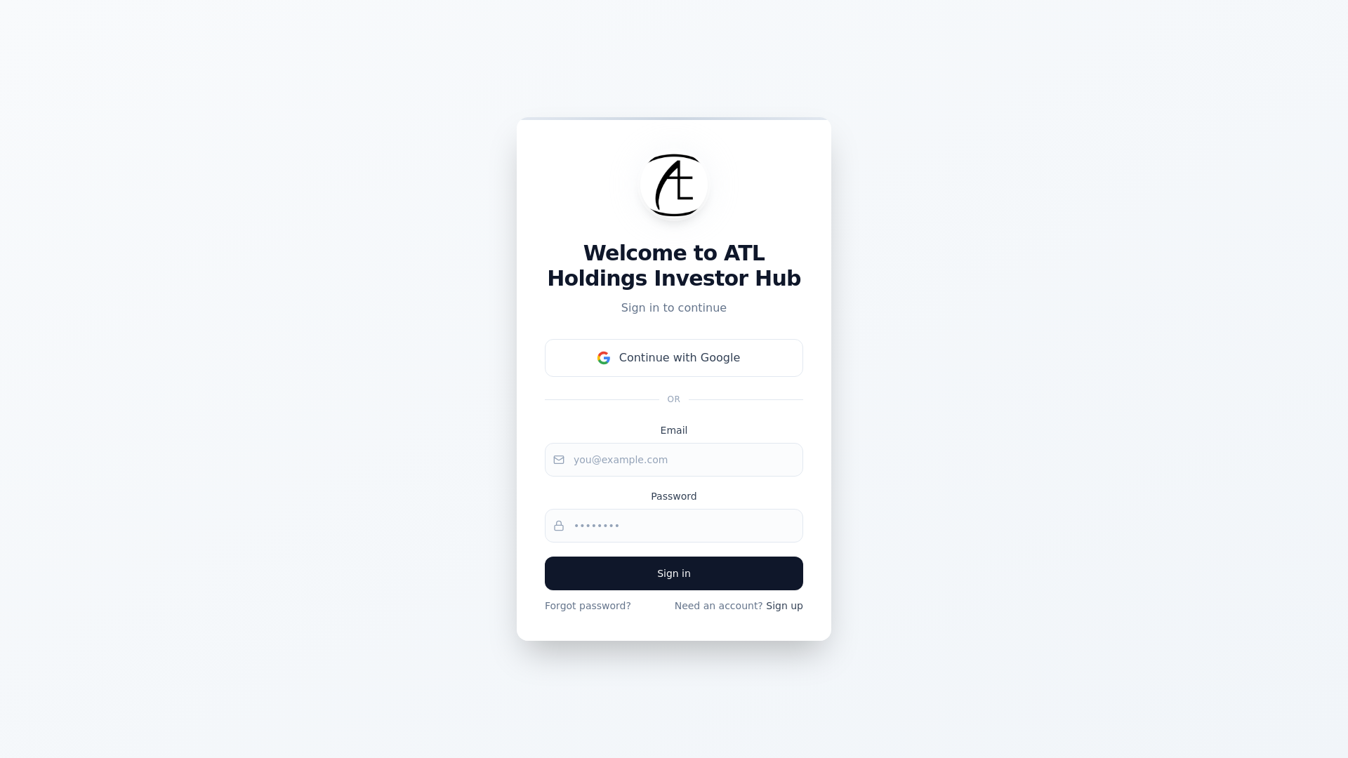 website screenshot of https://atlholdingsinvestor.app/