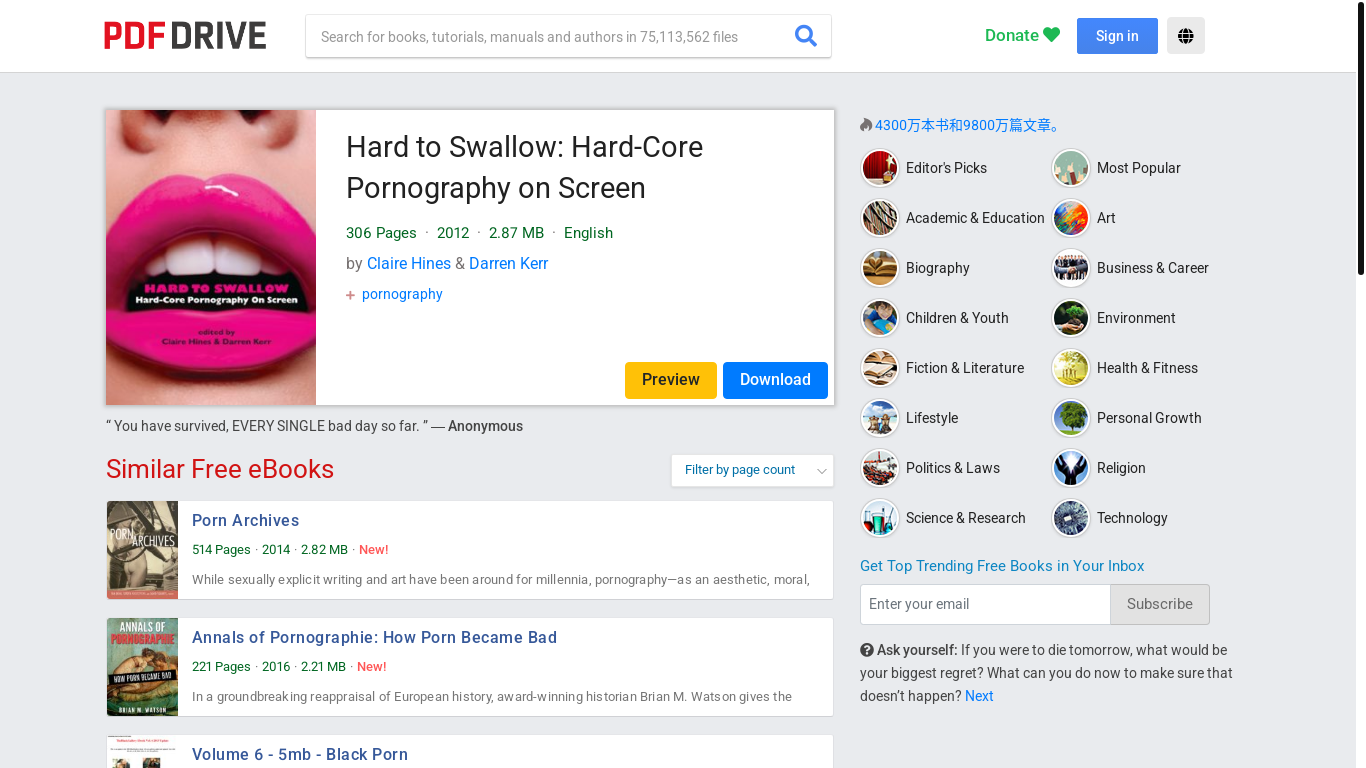 website screenshot of https://pdfdrive.com/hard-to-swallow-hard-core-pornography-on-screen-e166395097.html