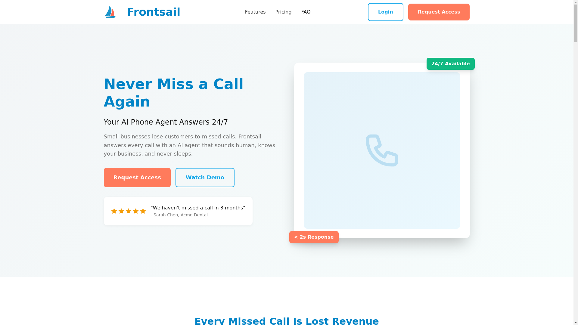 website screenshot of https://frontsail.dev/
