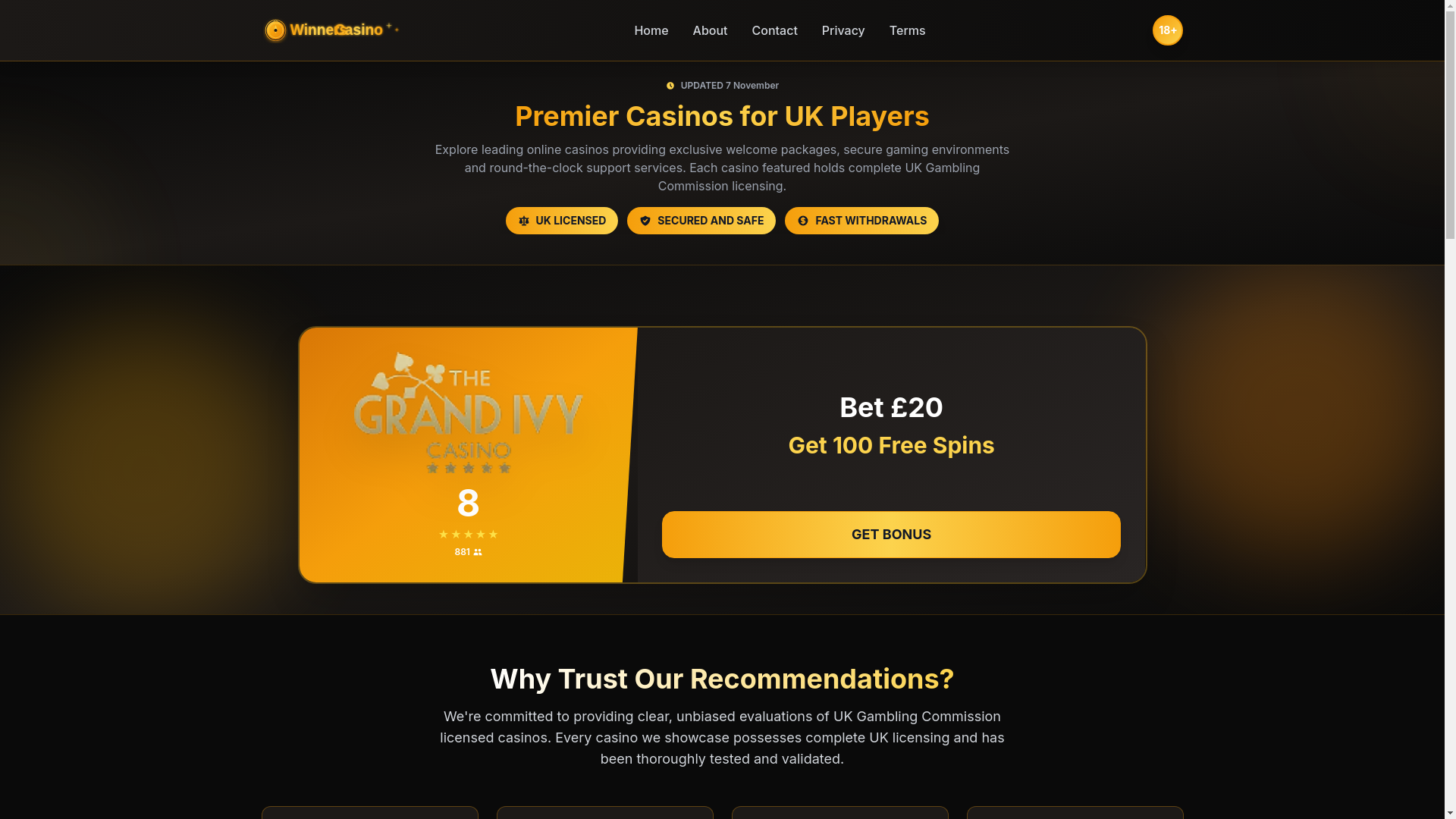 website screenshot of https://winnerscasinos.org/