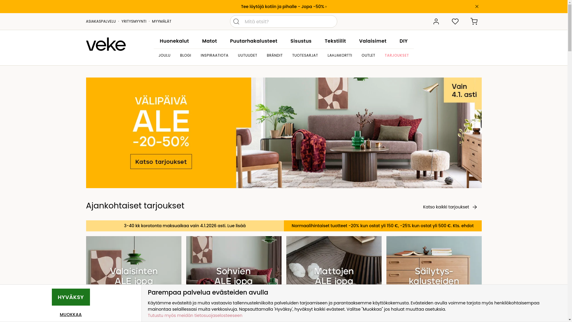 website screenshot of https://veke.fi/