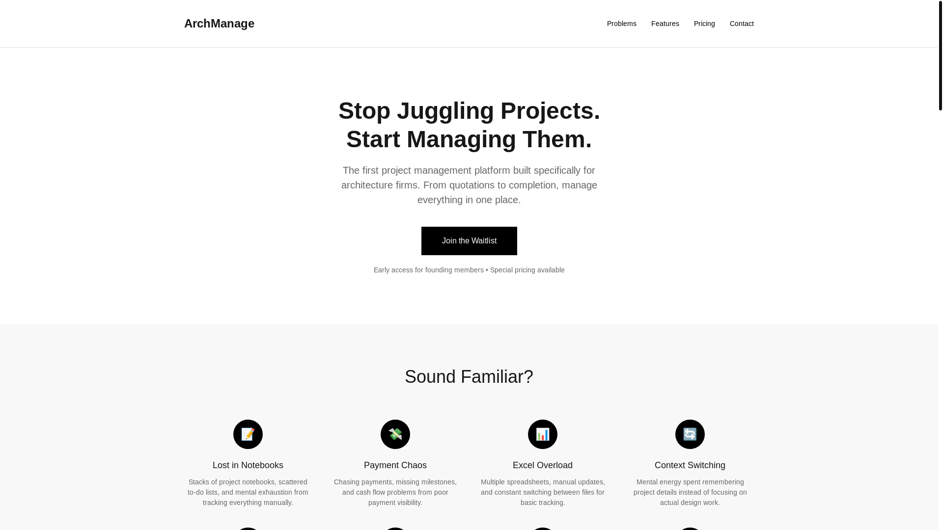 website screenshot of https://archmanage-landing.pages.dev/