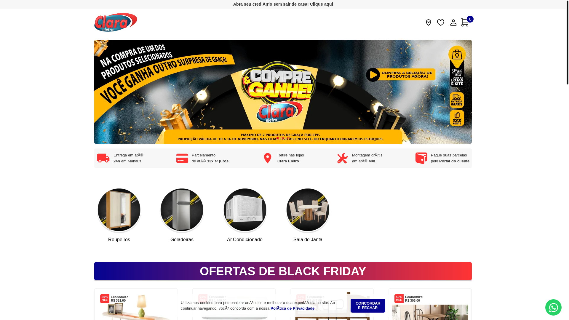 website screenshot of https://claraeletro.shop/