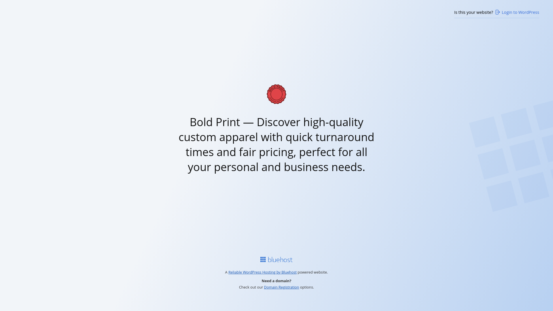 website screenshot of https://boldprintcustom.com/