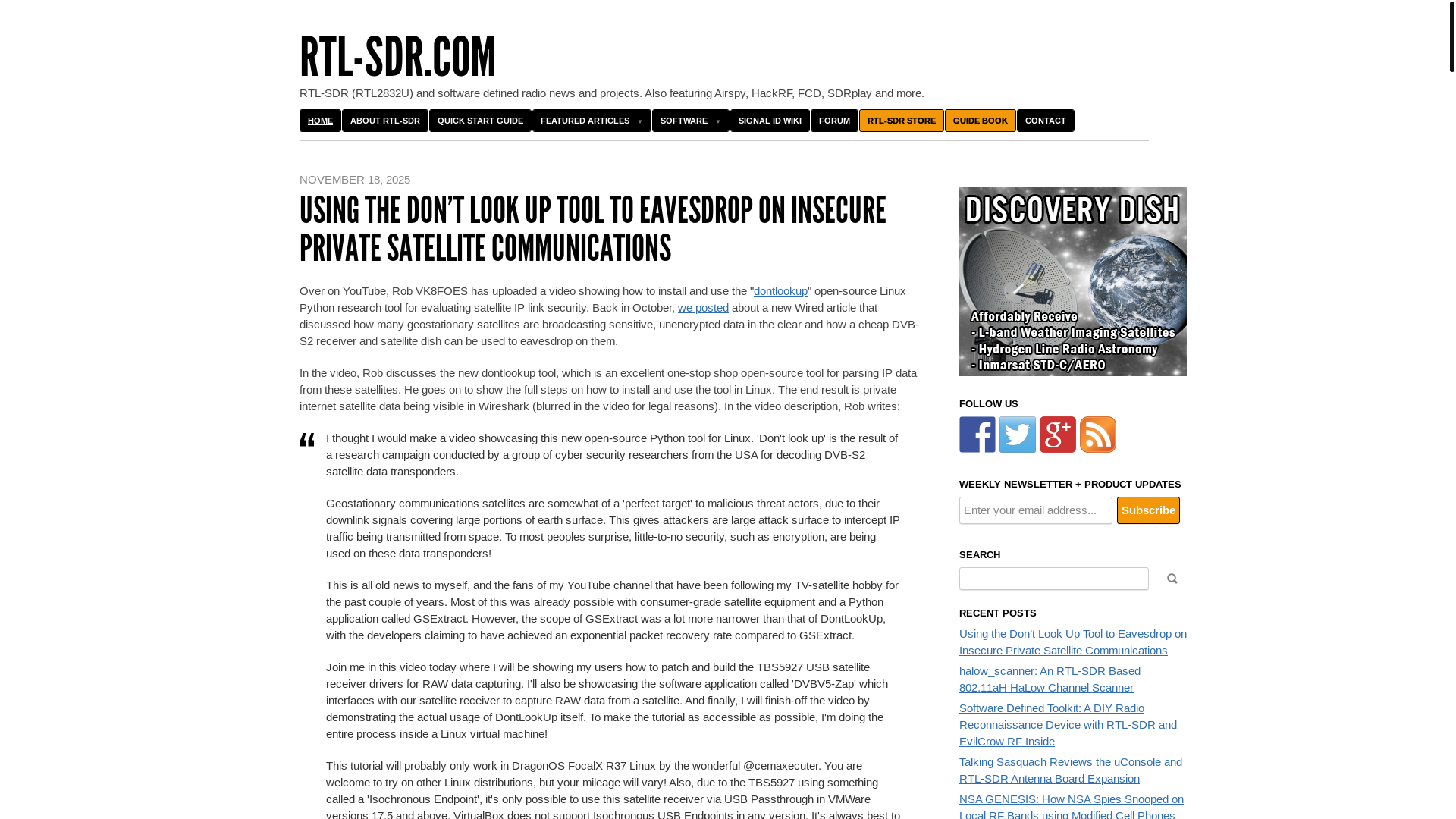 website screenshot of https://www.rtl-sdr.com/